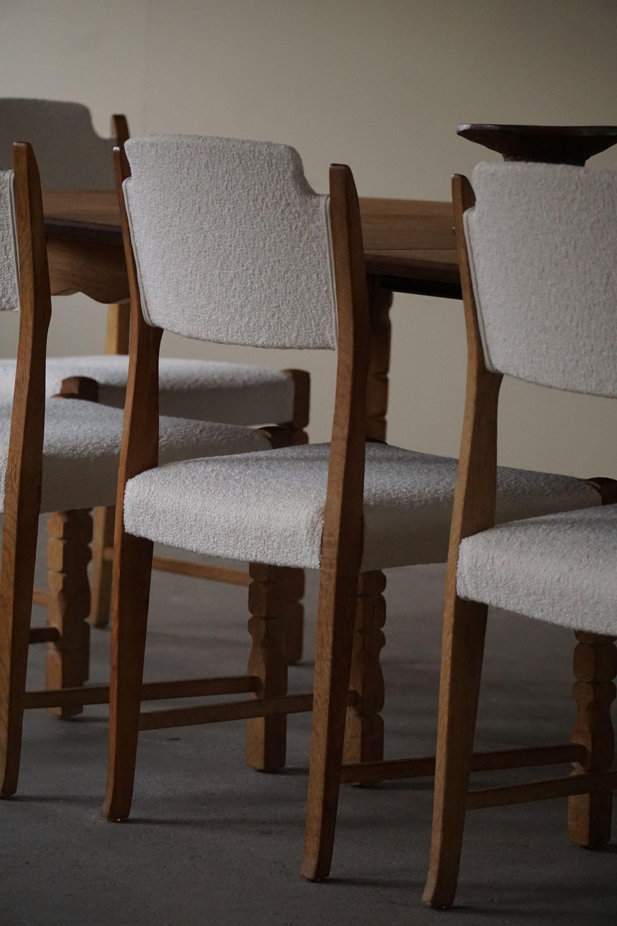 Henning Kjærnulf, Set of 6 Chairs, Reupholstered in Bouclé, Danish Modern, 1960s 9