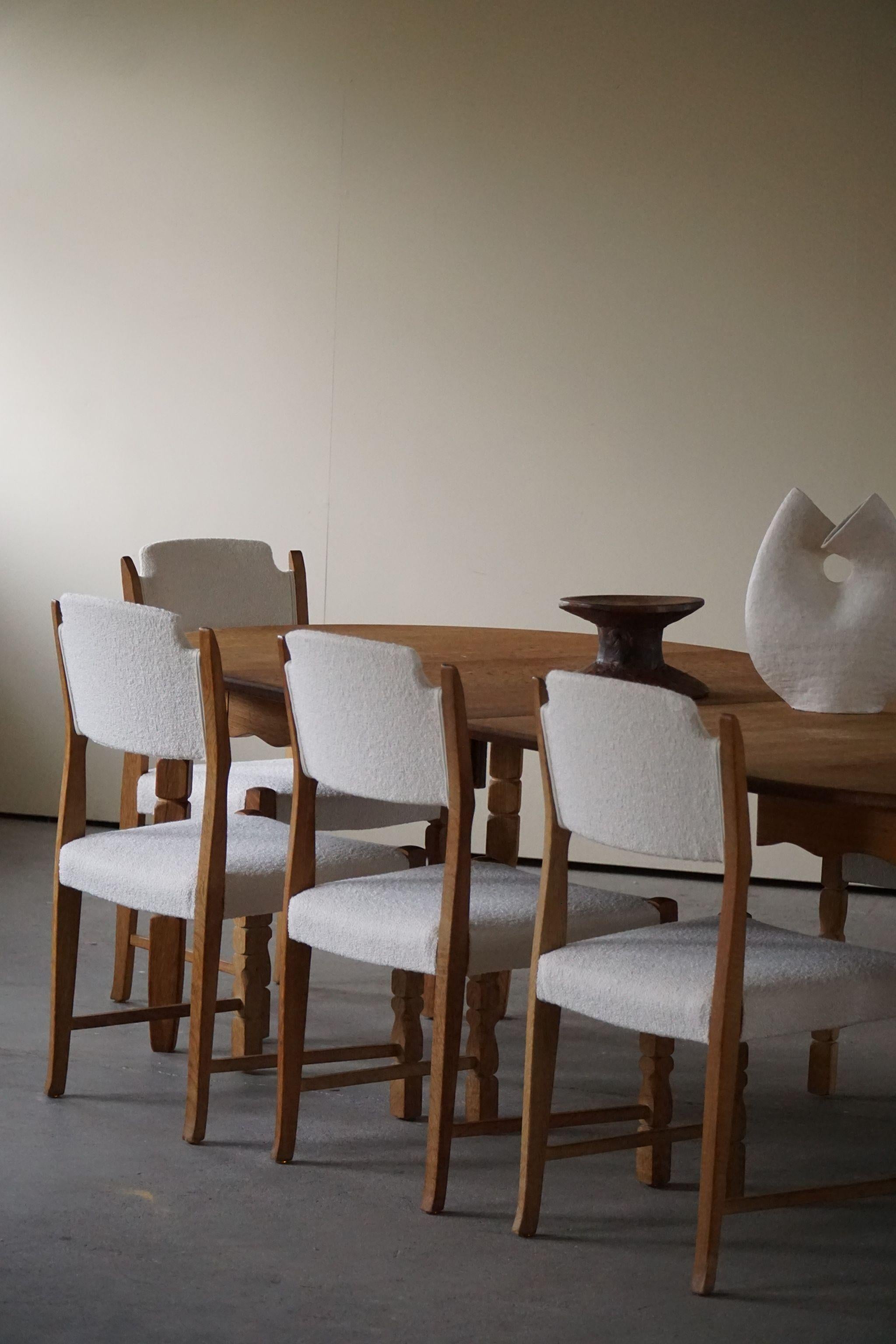 Henning Kjærnulf, Set of 6 Chairs, Reupholstered in Bouclé, Danish Modern, 1960s 10