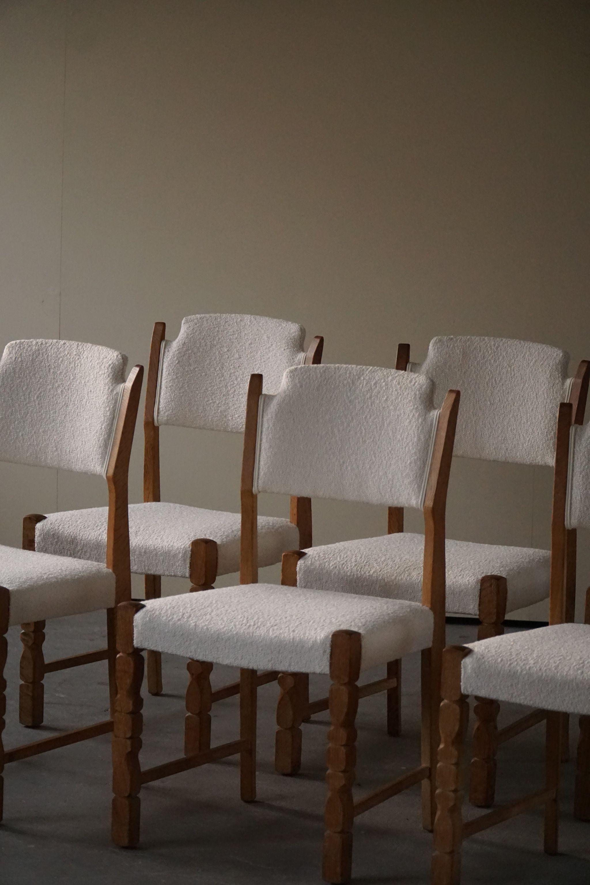 Henning Kjærnulf, Set of 6 Chairs, Reupholstered in Bouclé, Danish Modern, 1960s In Good Condition In Odense, DK