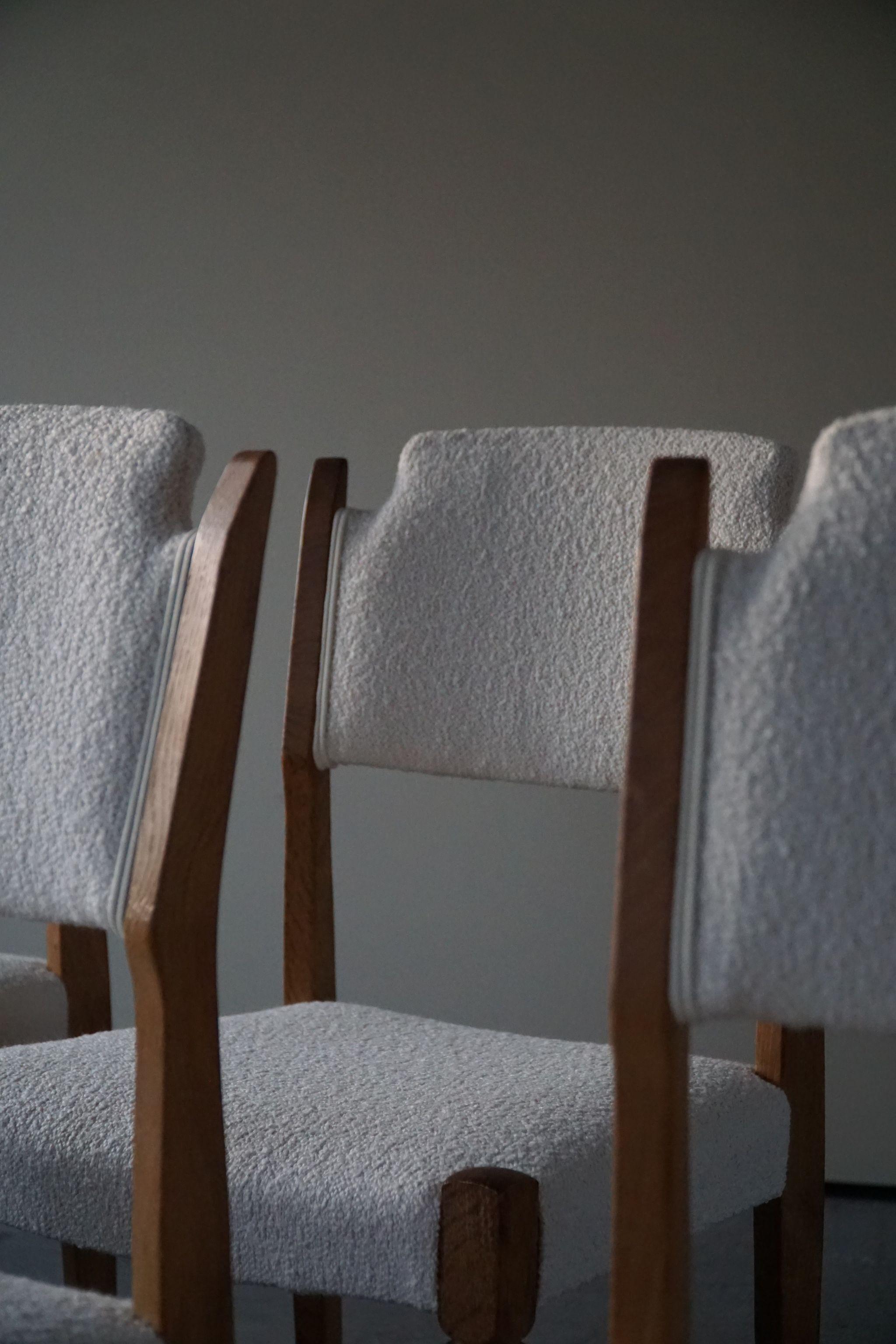 20th Century Henning Kjærnulf, Set of 6 Chairs, Reupholstered in Bouclé, Danish Modern, 1960s