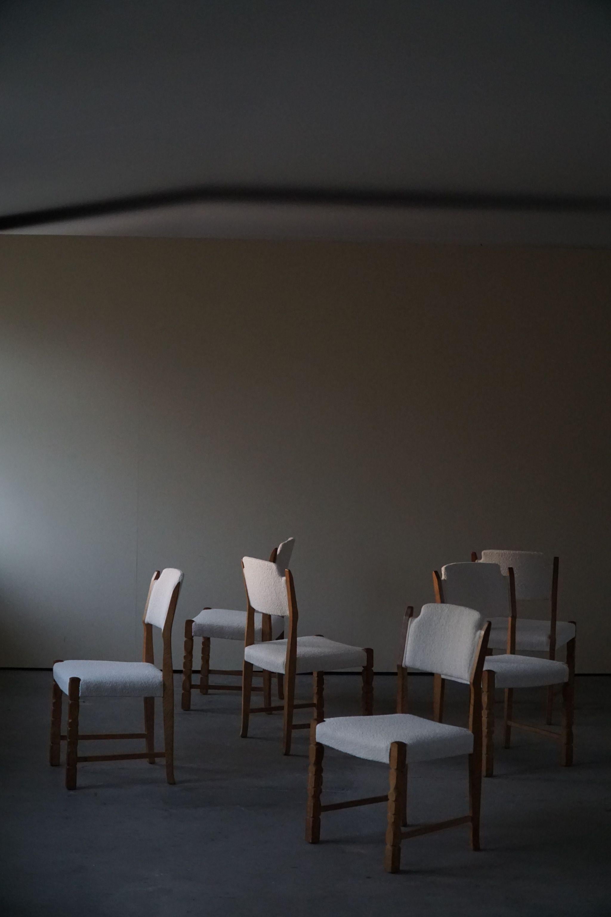Henning Kjærnulf, Set of 6 Chairs, Reupholstered in Bouclé, Danish Modern, 1960s 3