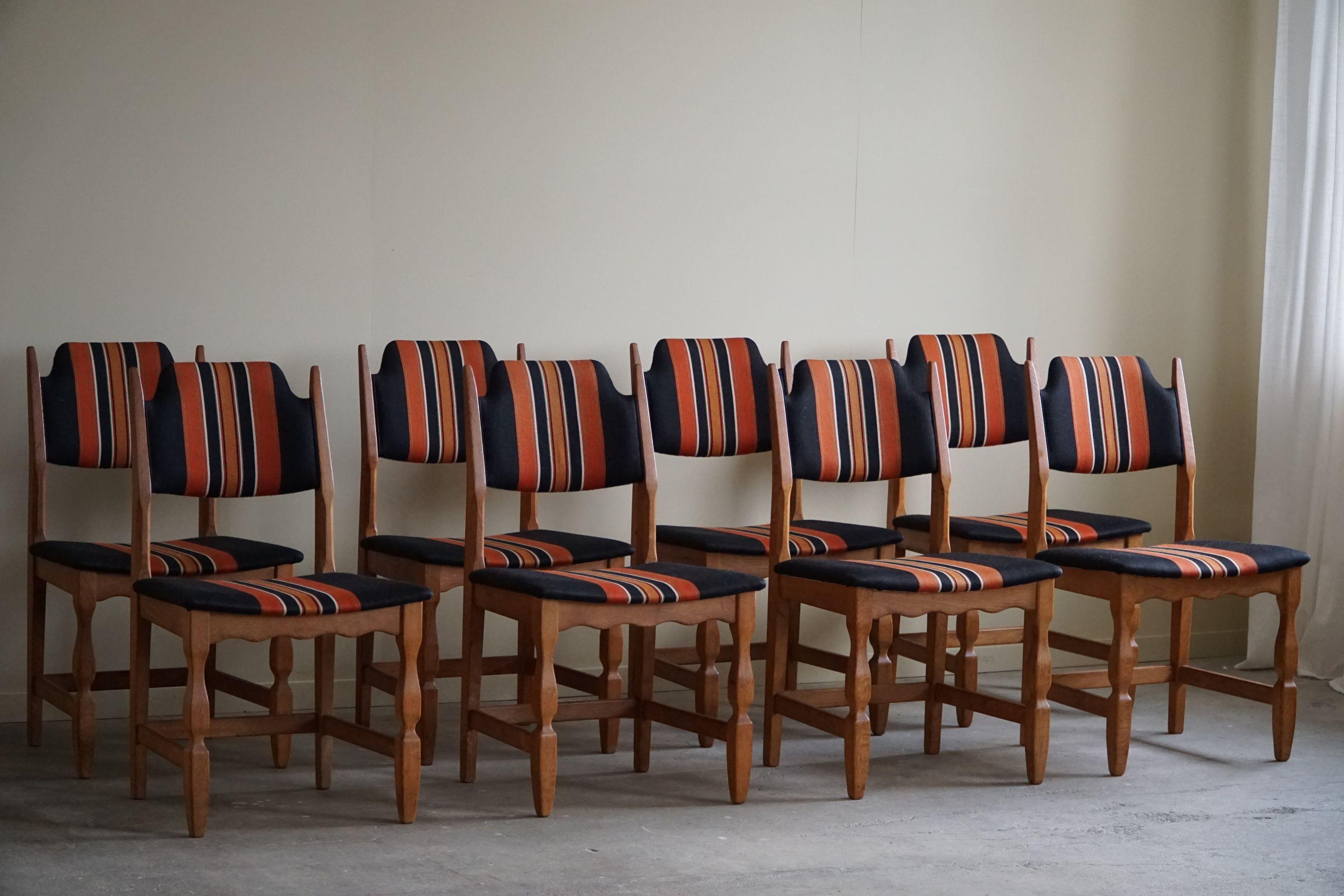 Oak Henning Kjærnulf, Set of 8 Dining Chairs, Danish Mid Century Modern, 1960s