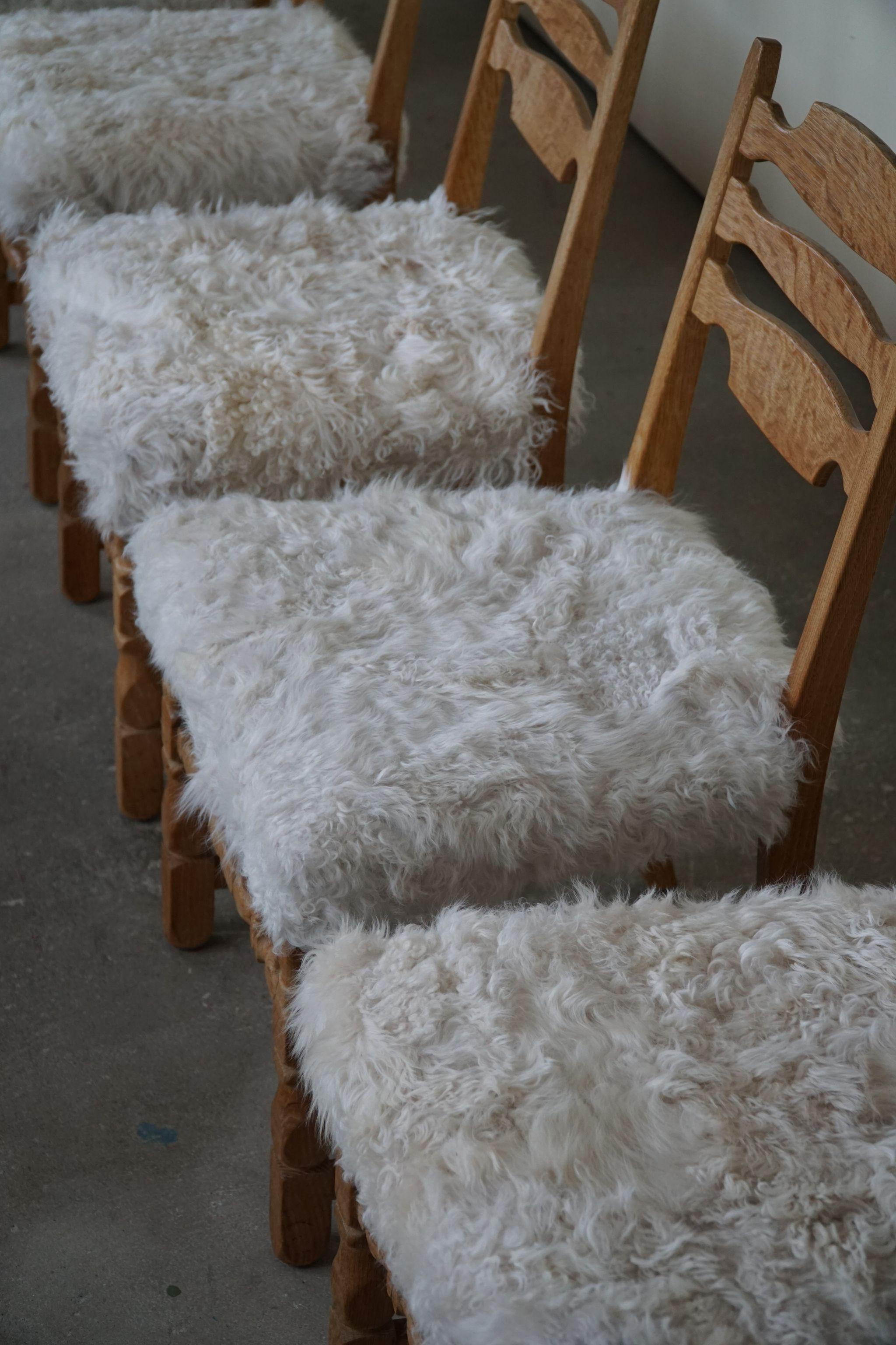 Henning Kjærnulf, Set of 6 Dining Chairs, Reupholstered in Lambswool, 1960s 6
