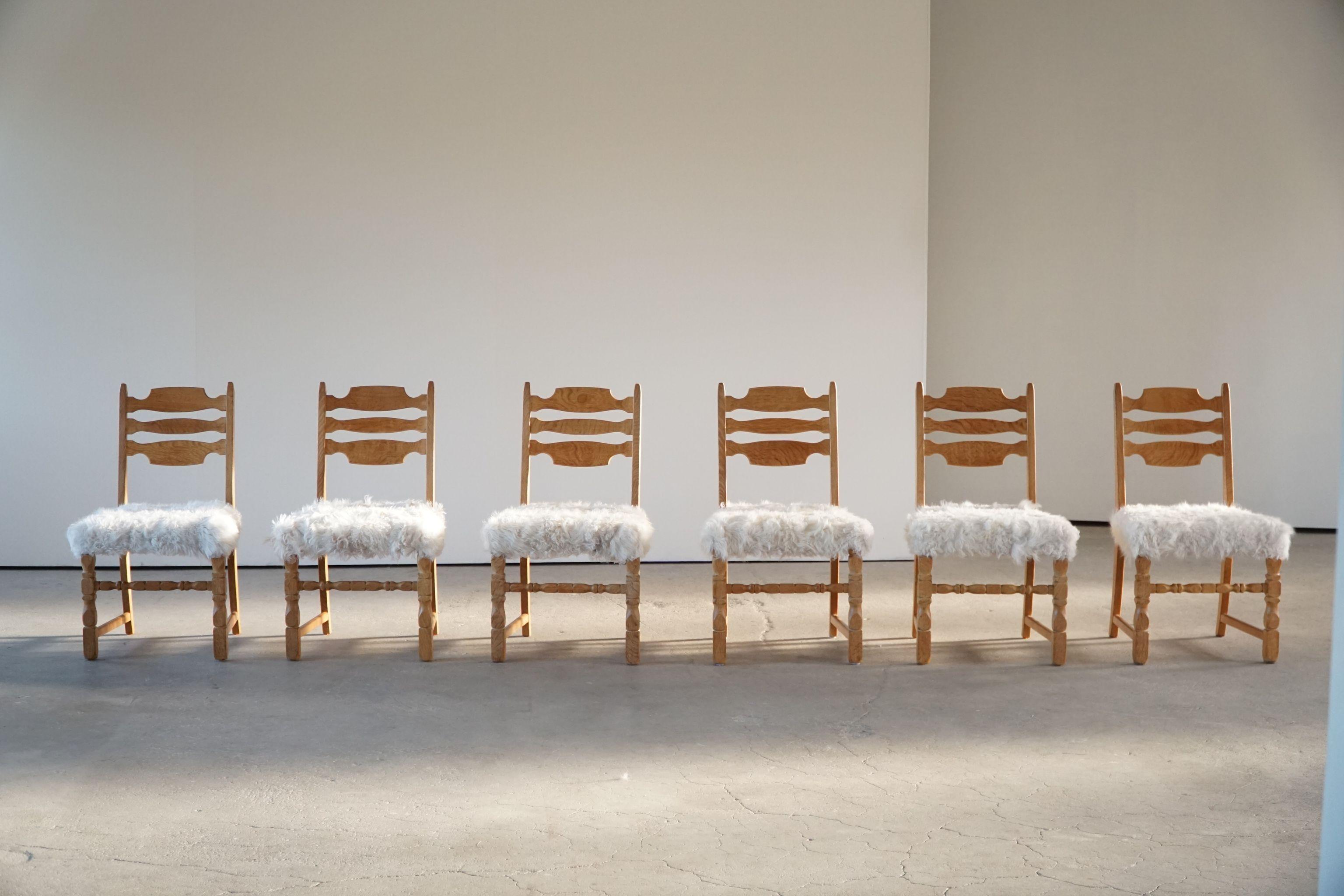 Henning Kjærnulf, Set of 6 Dining Chairs, Reupholstered in Lambswool, 1960s 8