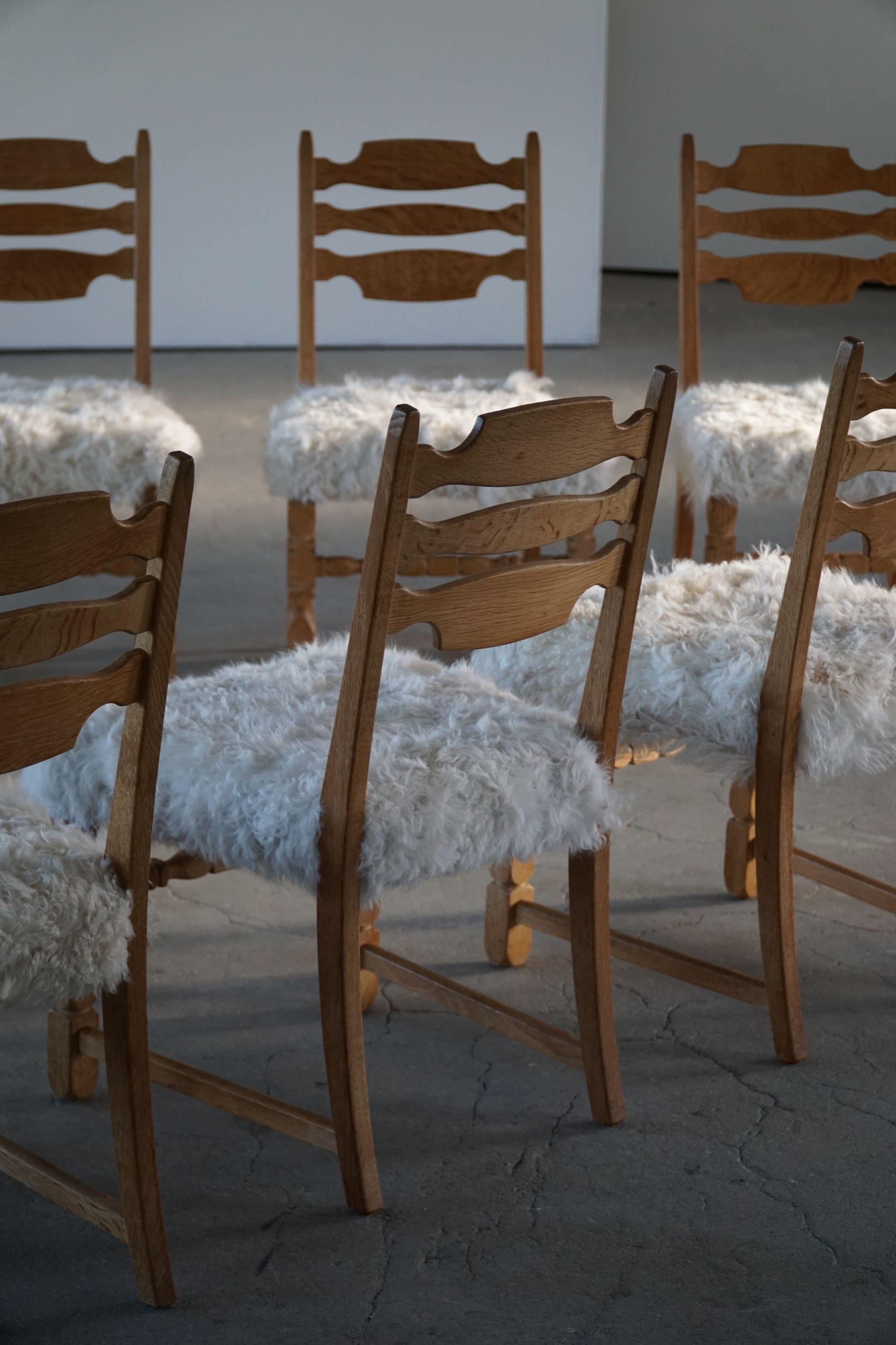 Henning Kjærnulf, Set of 6 Dining Chairs, Reupholstered in Lambswool, 1960s In Good Condition In Odense, DK