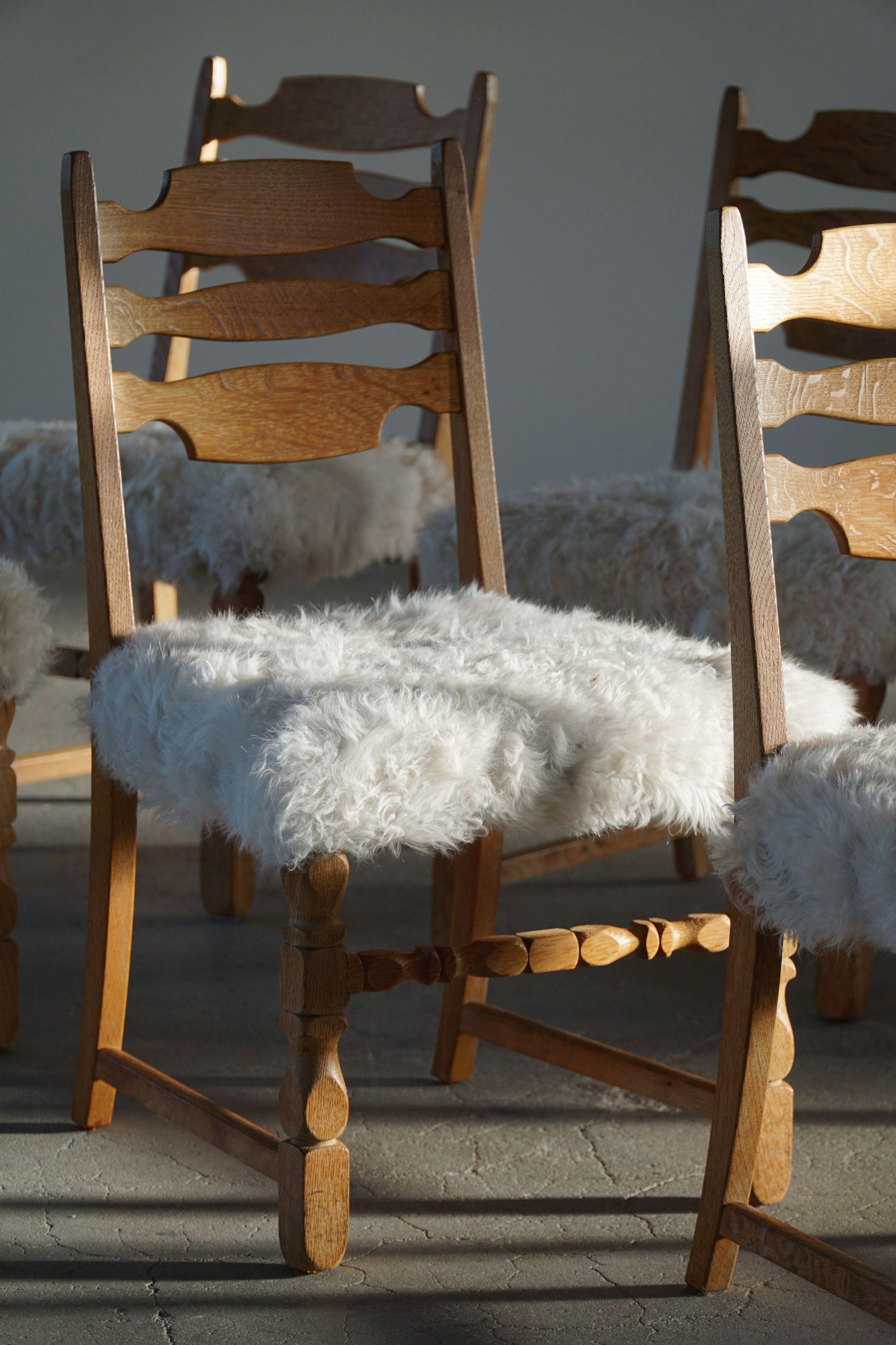 20th Century Henning Kjærnulf, Set of 6 Dining Chairs, Reupholstered in Lambswool, 1960s