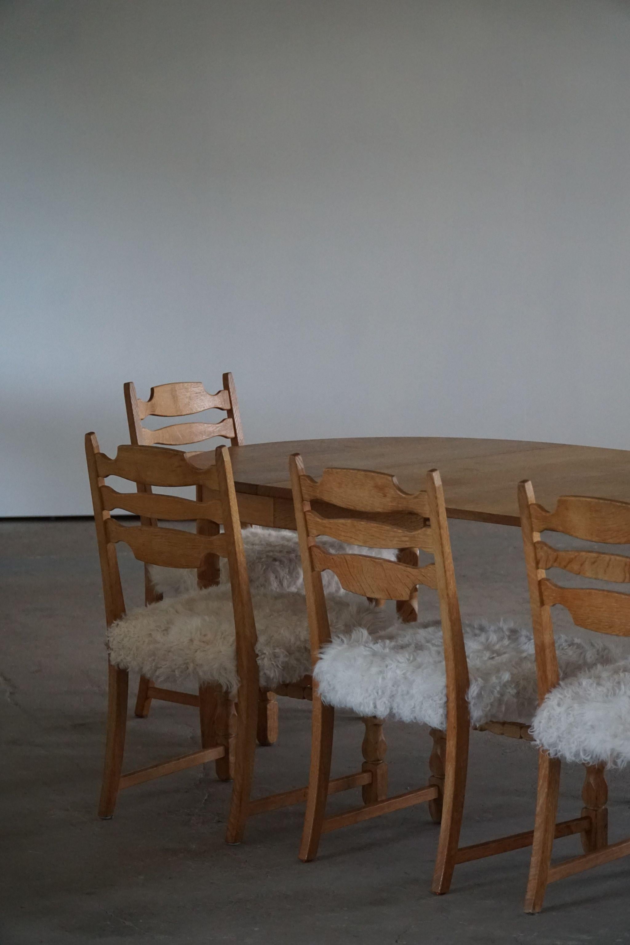 Henning Kjærnulf, Set of 6 Dining Chairs, Reupholstered in Lambswool, 1960s 1