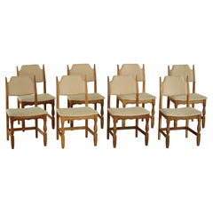 Henning Kjærnulf, Set of 8 Chairs, Oak & Hessian, Mid Century Modern, 1960s