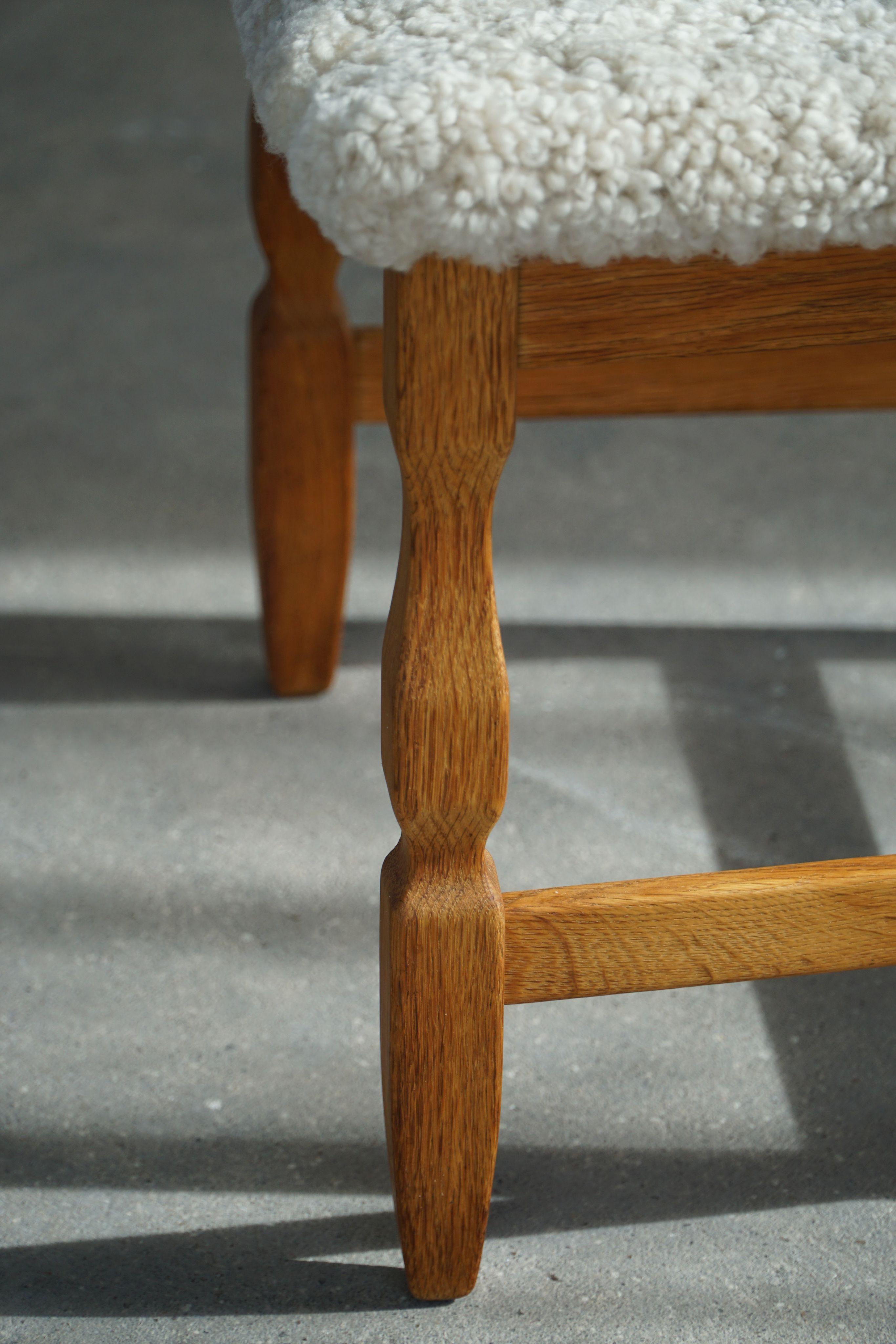 Henning Kjærnulf, Set of 8 Chairs, Oak & Lambswool, Mid Century Modern, 1960s For Sale 3
