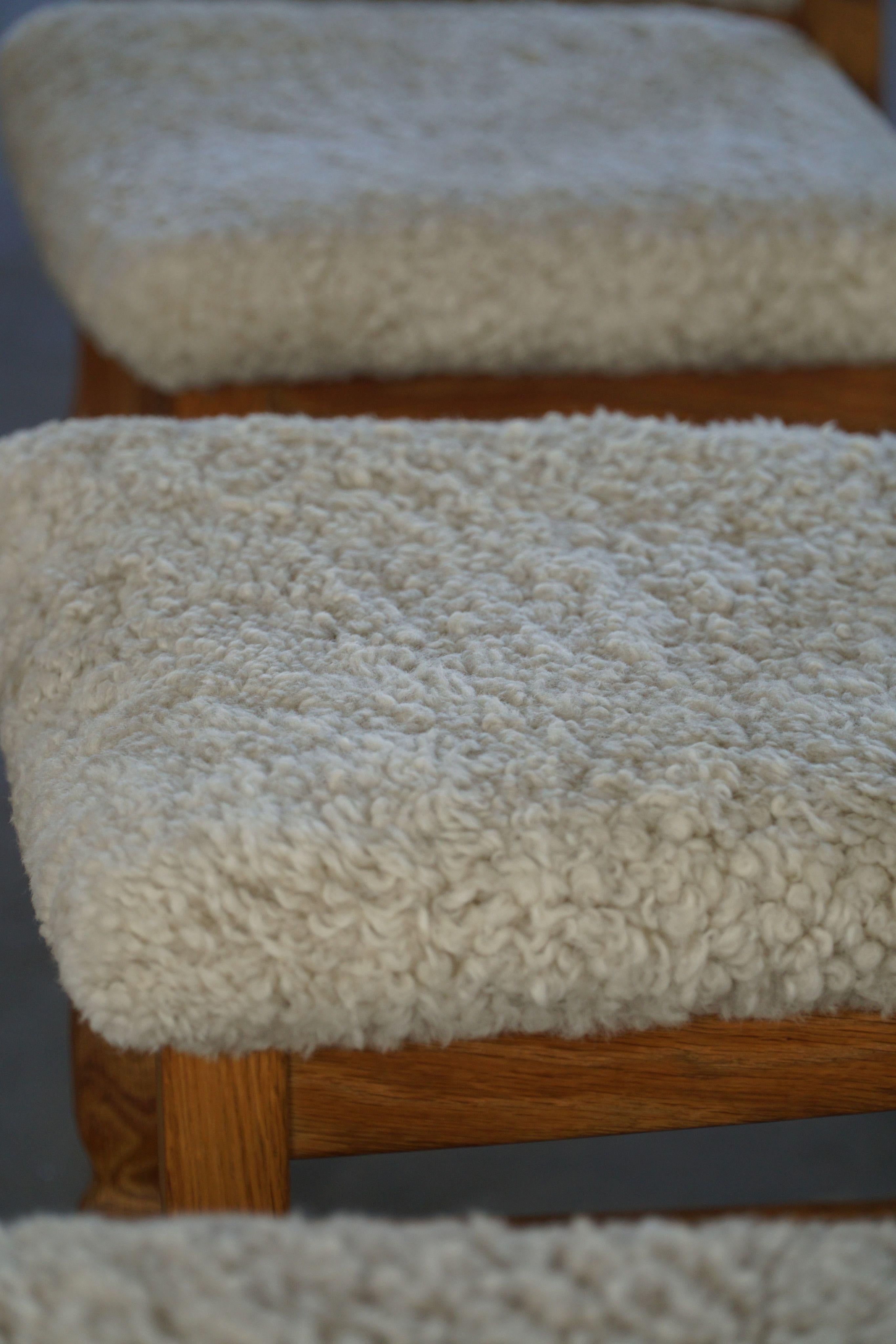 Henning Kjærnulf, Set of 8 Chairs, Oak & Lambswool, Mid Century Modern, 1960s For Sale 5