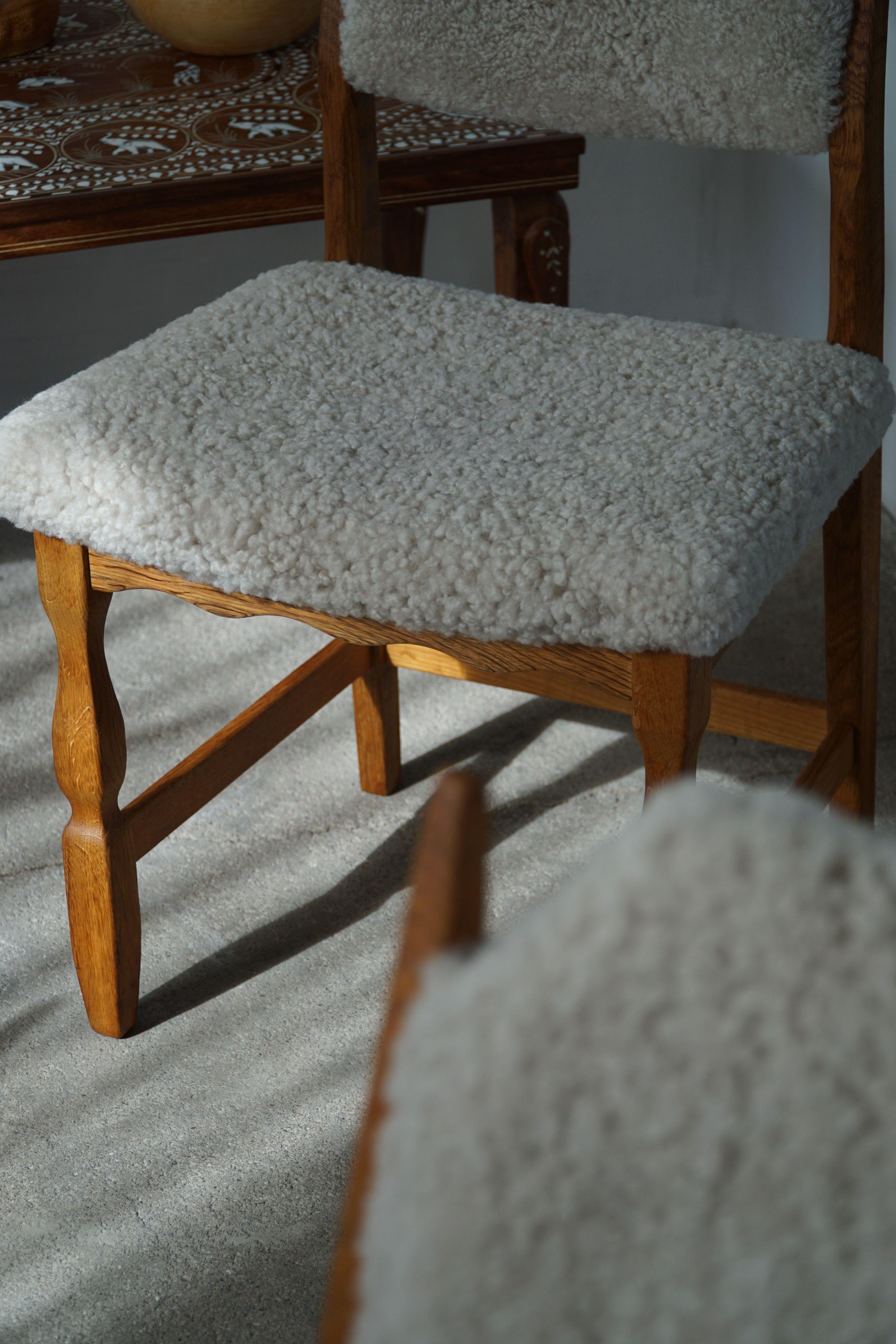 Henning Kjærnulf, Set of 8 Chairs, Oak & Lambswool, Mid Century Modern, 1960s For Sale 8