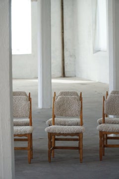 Henning Kjærnulf, Set of 8 Chairs, Oak & Lambswool, Mid Century Modern, 1960s