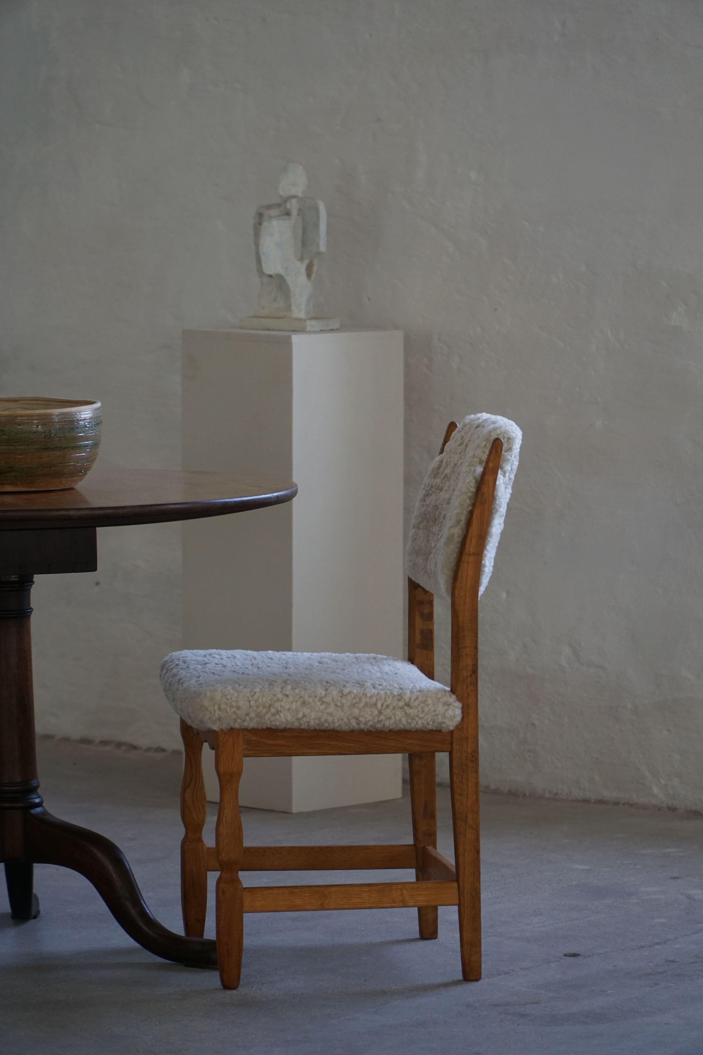 Lambskin Henning Kjærnulf, Set of 8 Chairs, Oak & Lambswool, Mid Century Modern, 1960s For Sale