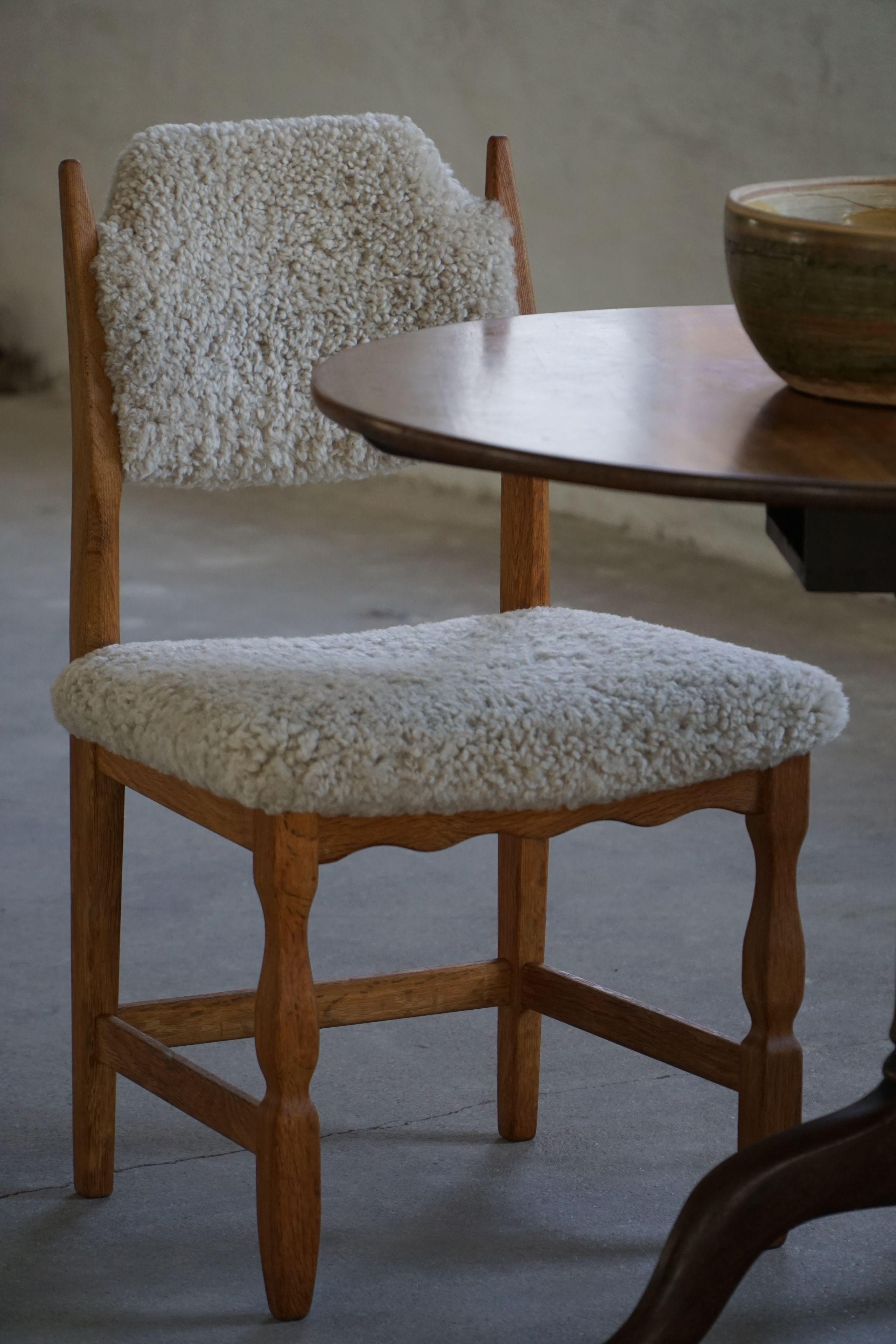 Henning Kjærnulf, Set of 8 Chairs, Oak & Lambswool, Mid Century Modern, 1960s For Sale 1
