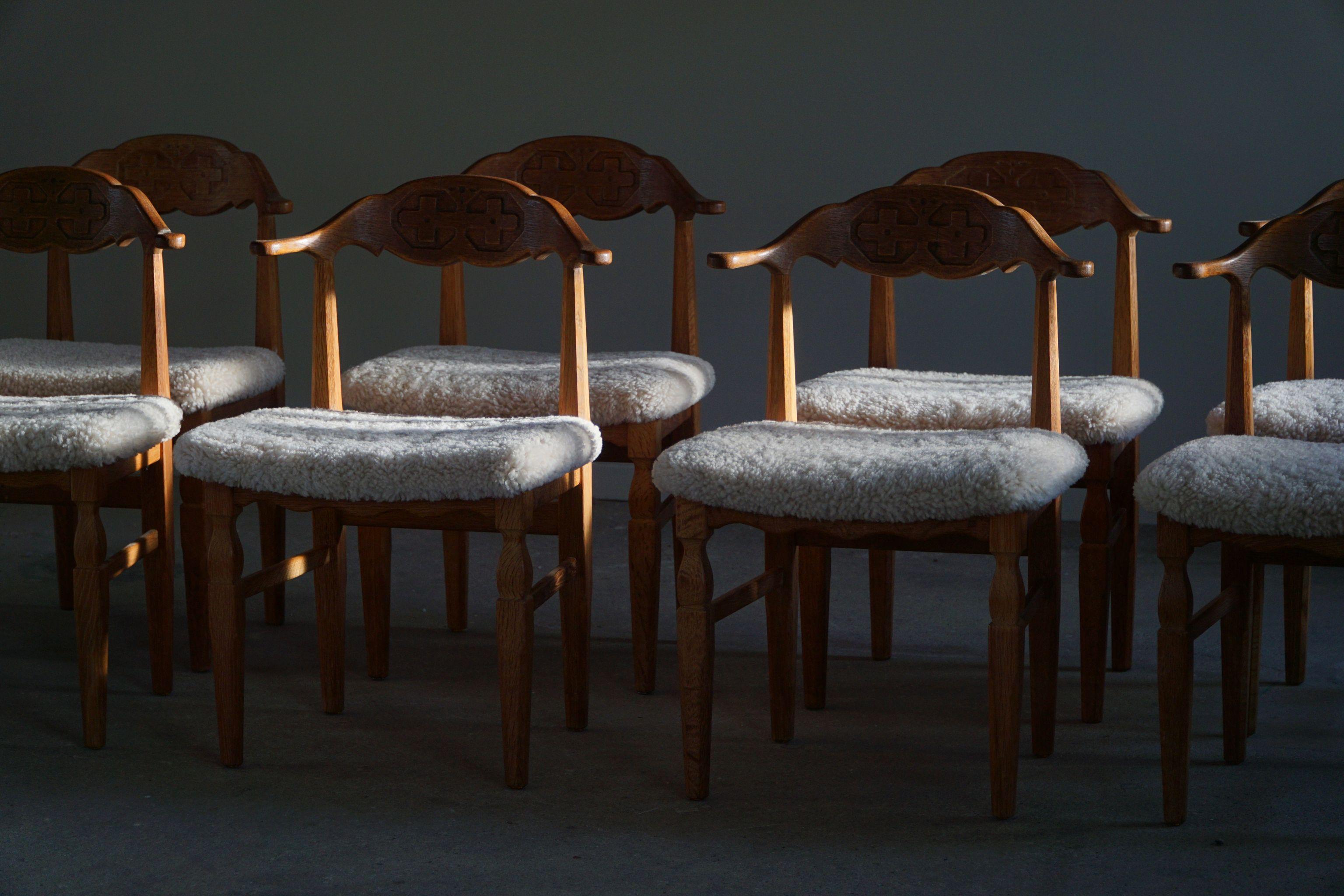 Henning Kjærnulf, Set of 8 Dining Chairs, Reupholstered in Lambswool, 1960s 4