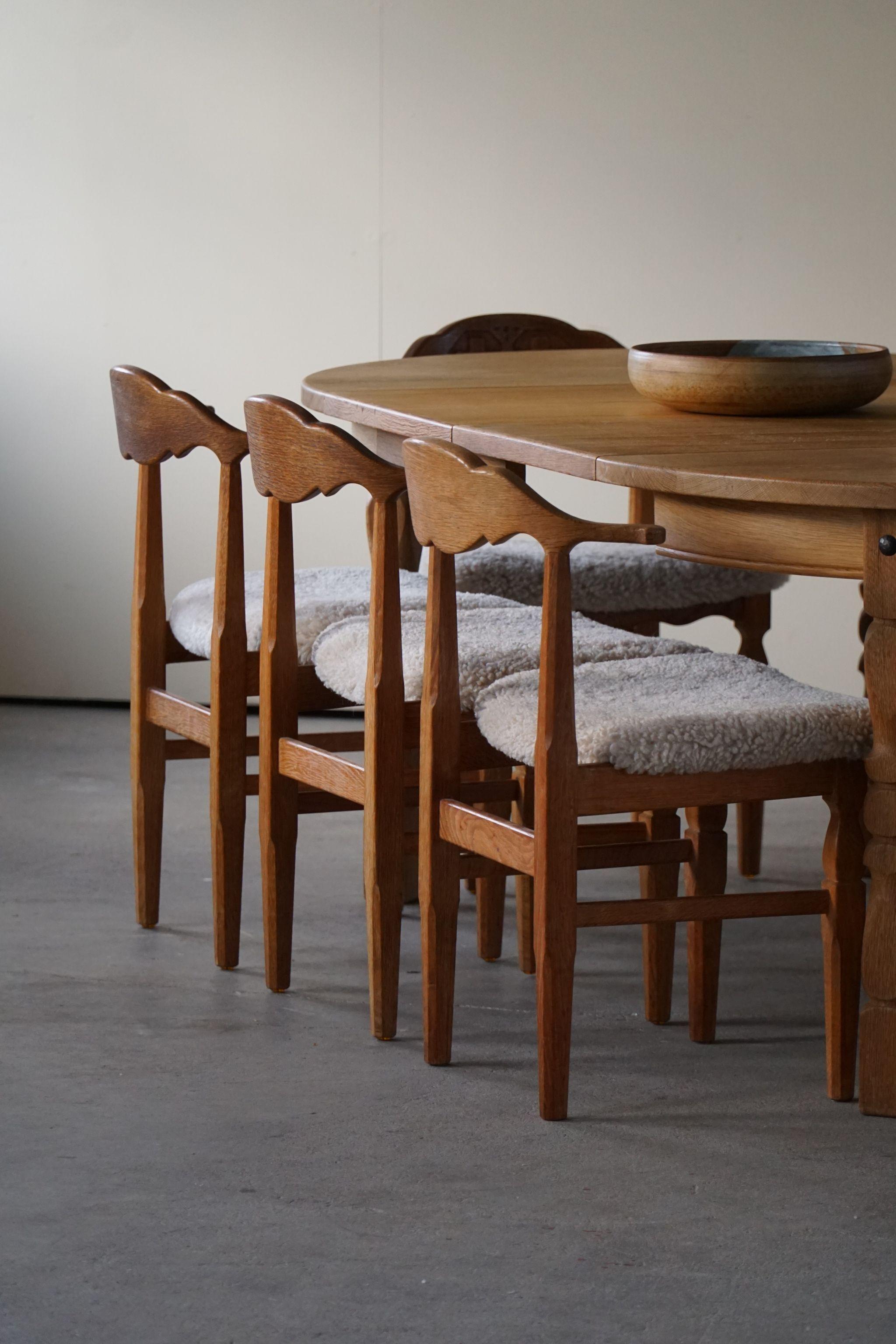 Henning Kjærnulf, Set of 8 Dining Chairs, Reupholstered in Lambswool, 1960s 8