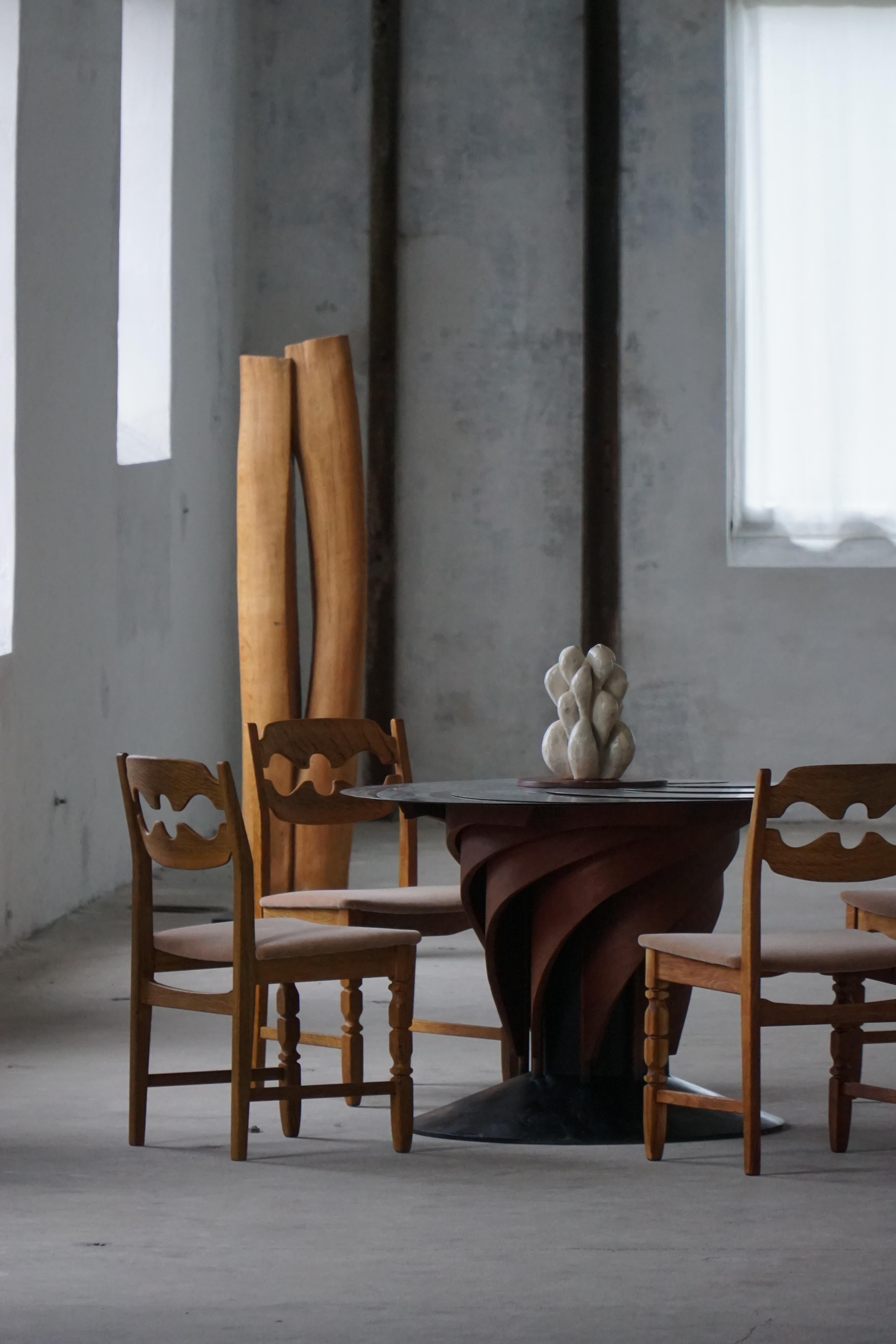 Henning Kjærnulf, Set of 8 “Razorblade” Dining Chairs in Oak and Mohair, 1960s For Sale 5