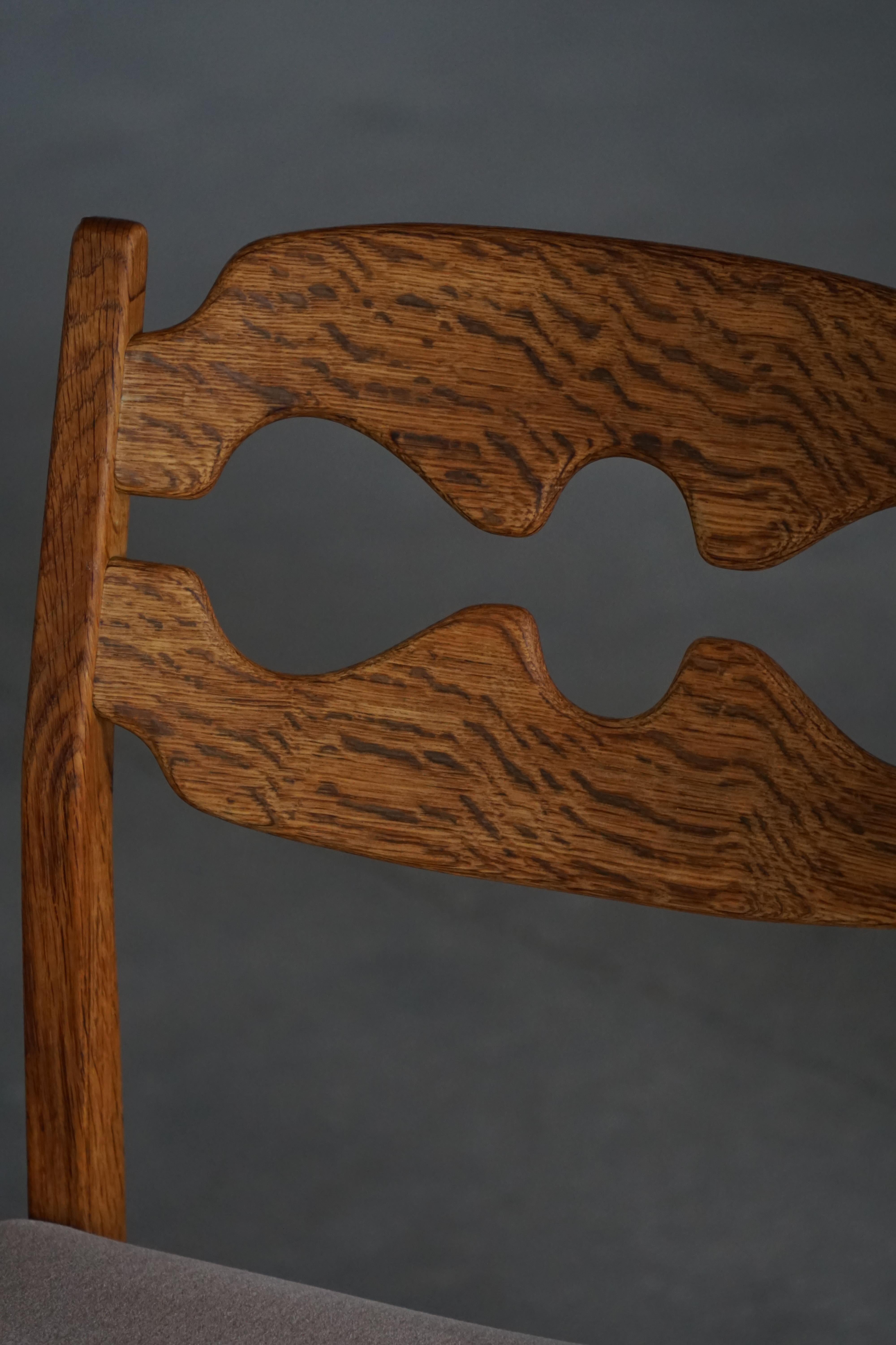 Henning Kjærnulf, Set of 8 “Razorblade” Dining Chairs in Oak and Mohair, 1960s For Sale 11