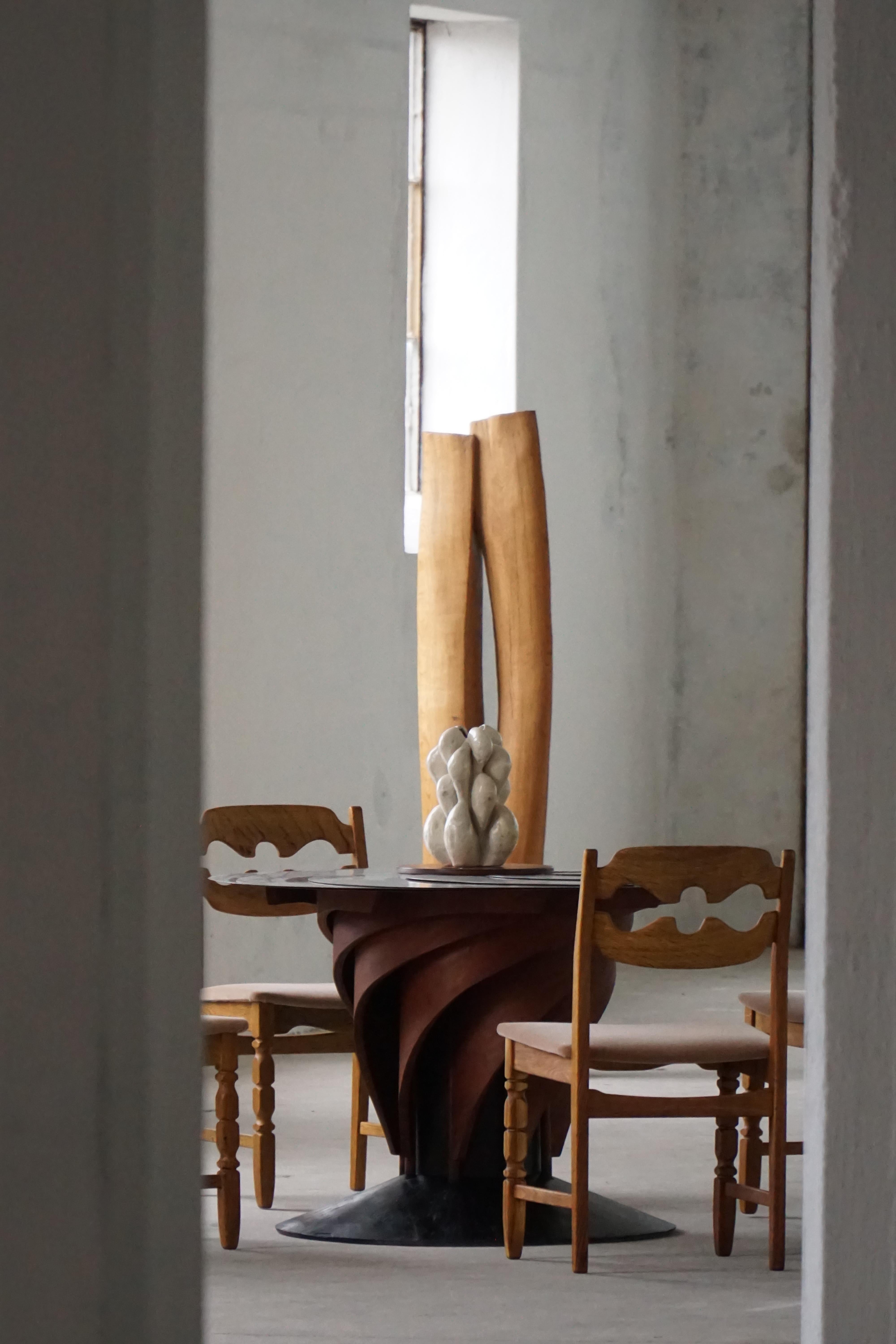 20th Century Henning Kjærnulf, Set of 8 “Razorblade” Dining Chairs in Oak and Mohair, 1960s For Sale