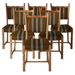 Henning Kjærnulf set of Dining Chairs in Oak & Olmerdug Wool Fabric, 1960s