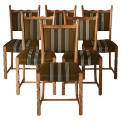 Henning Kjærnulf set of 4 Dining Chairs in Oak 
Olmerdug Wool Fabric, 1960s