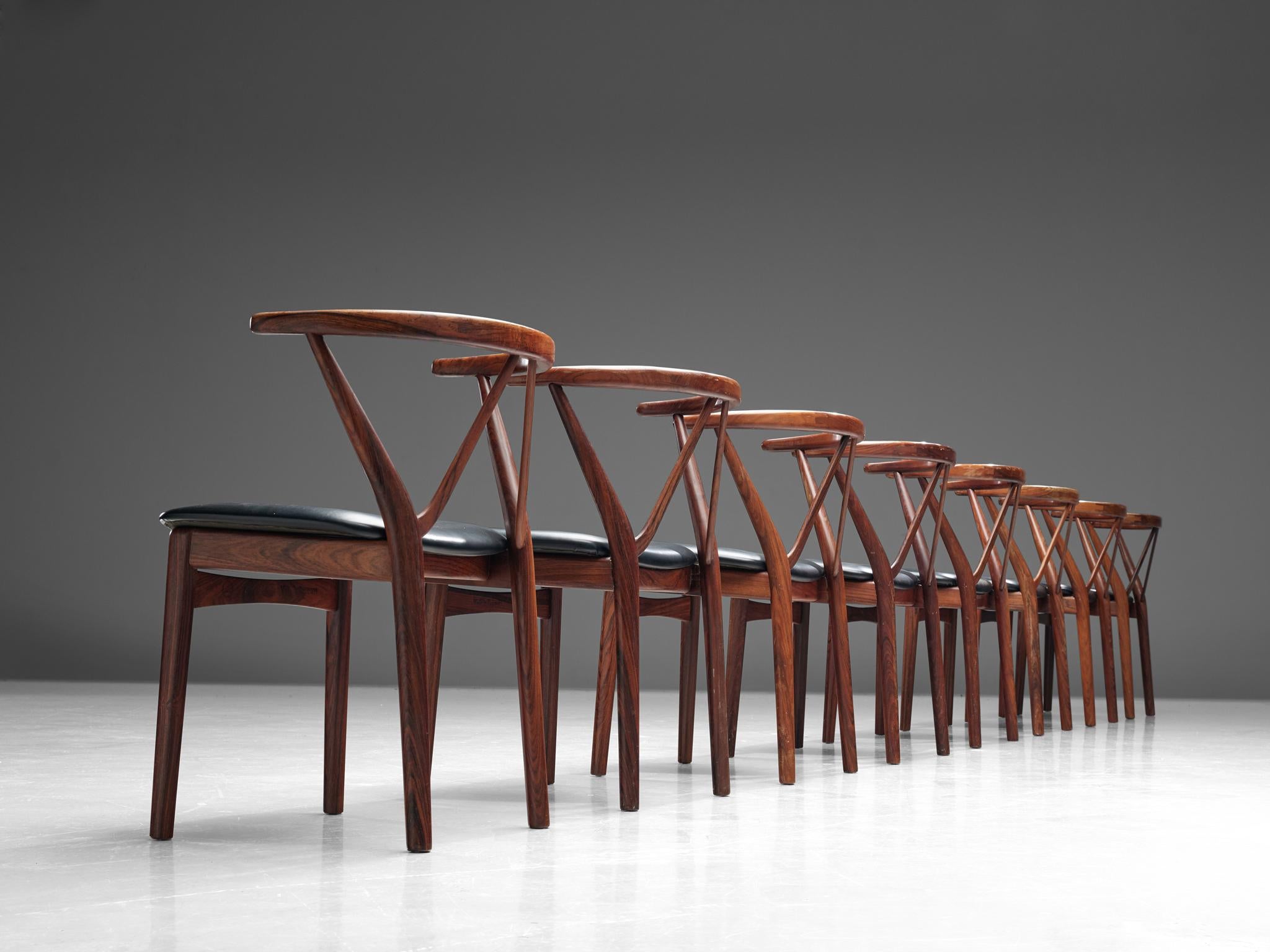 Scandinavian Modern Henning Kjaernulf Set of Dining Chairs Model '255' in Rosewood
