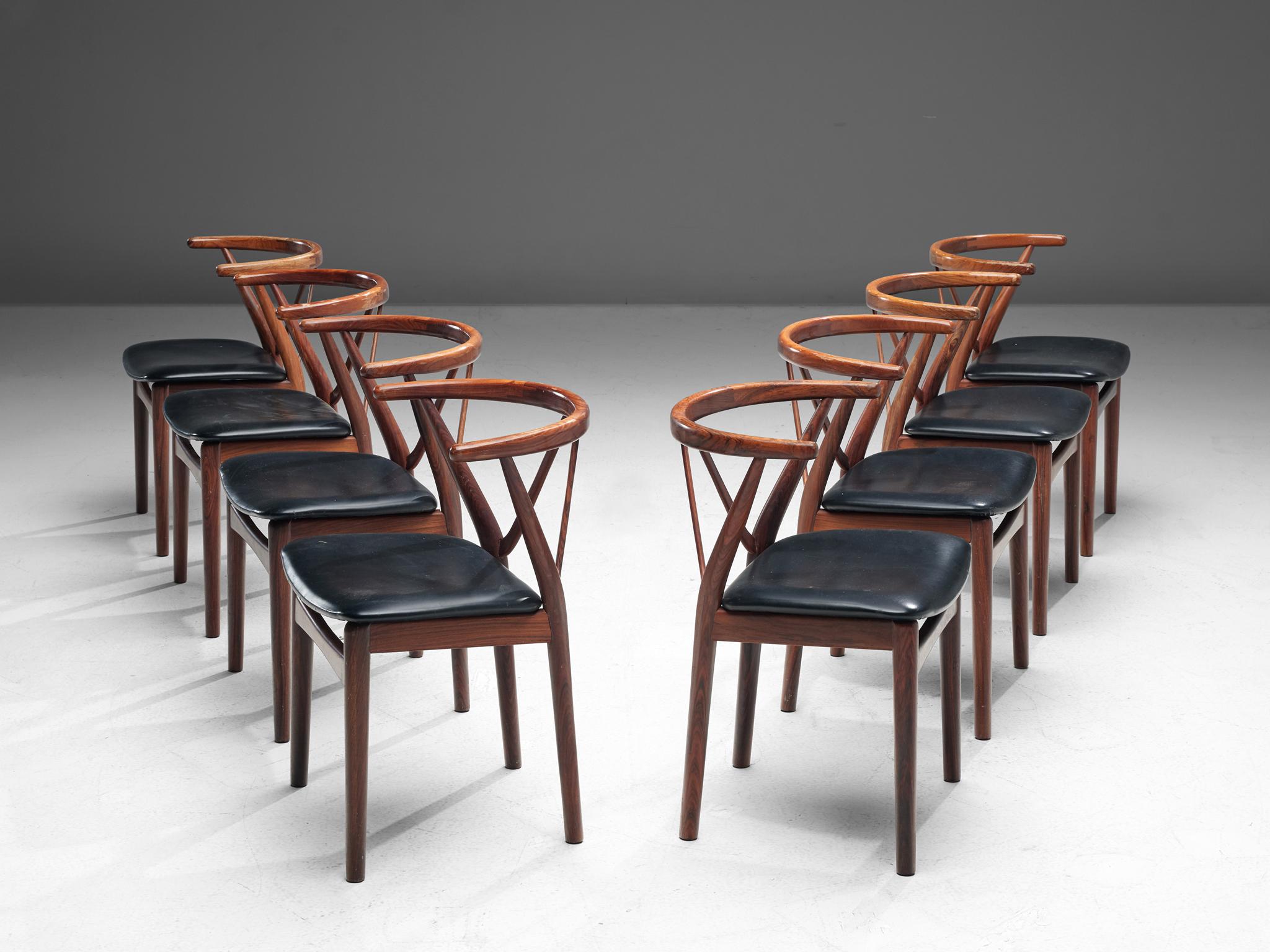 Scandinavian Modern Henning Kjaernulf Set of Eight Dining Chairs in Rosewood
