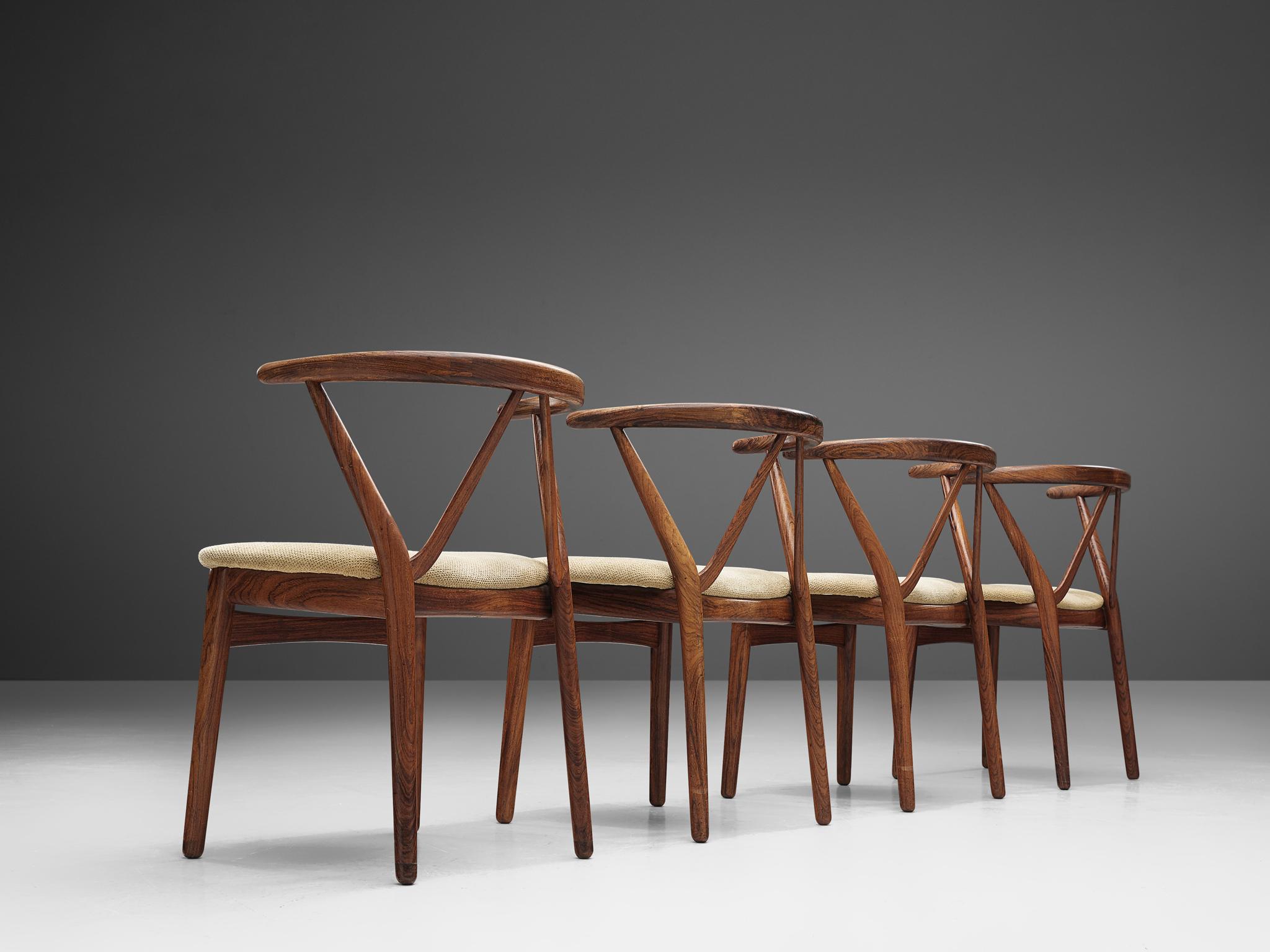 Scandinavian Modern Henning Kjaernulf Set of Four Dining Chairs Model '255' in Rosewood