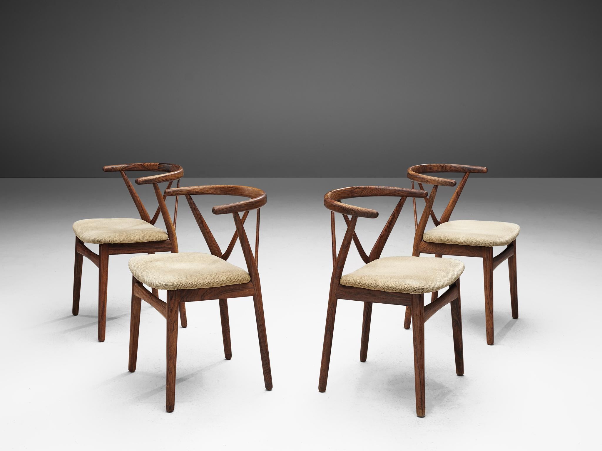 Danish Henning Kjaernulf Set of Four Dining Chairs Model '255' in Rosewood