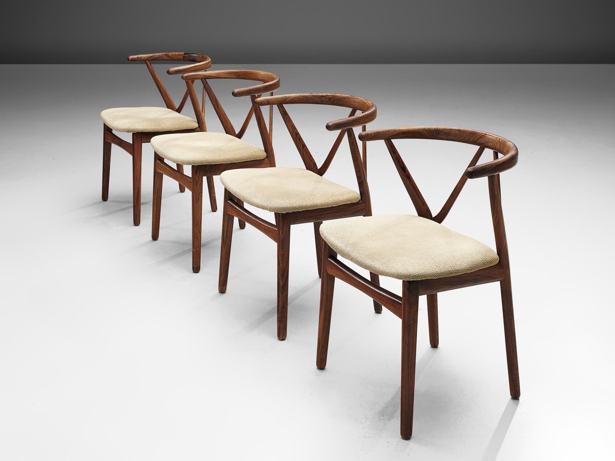 Henning Kjaernulf Set of Four Dining Chairs Model '255' in Rosewood In Good Condition In Waalwijk, NL