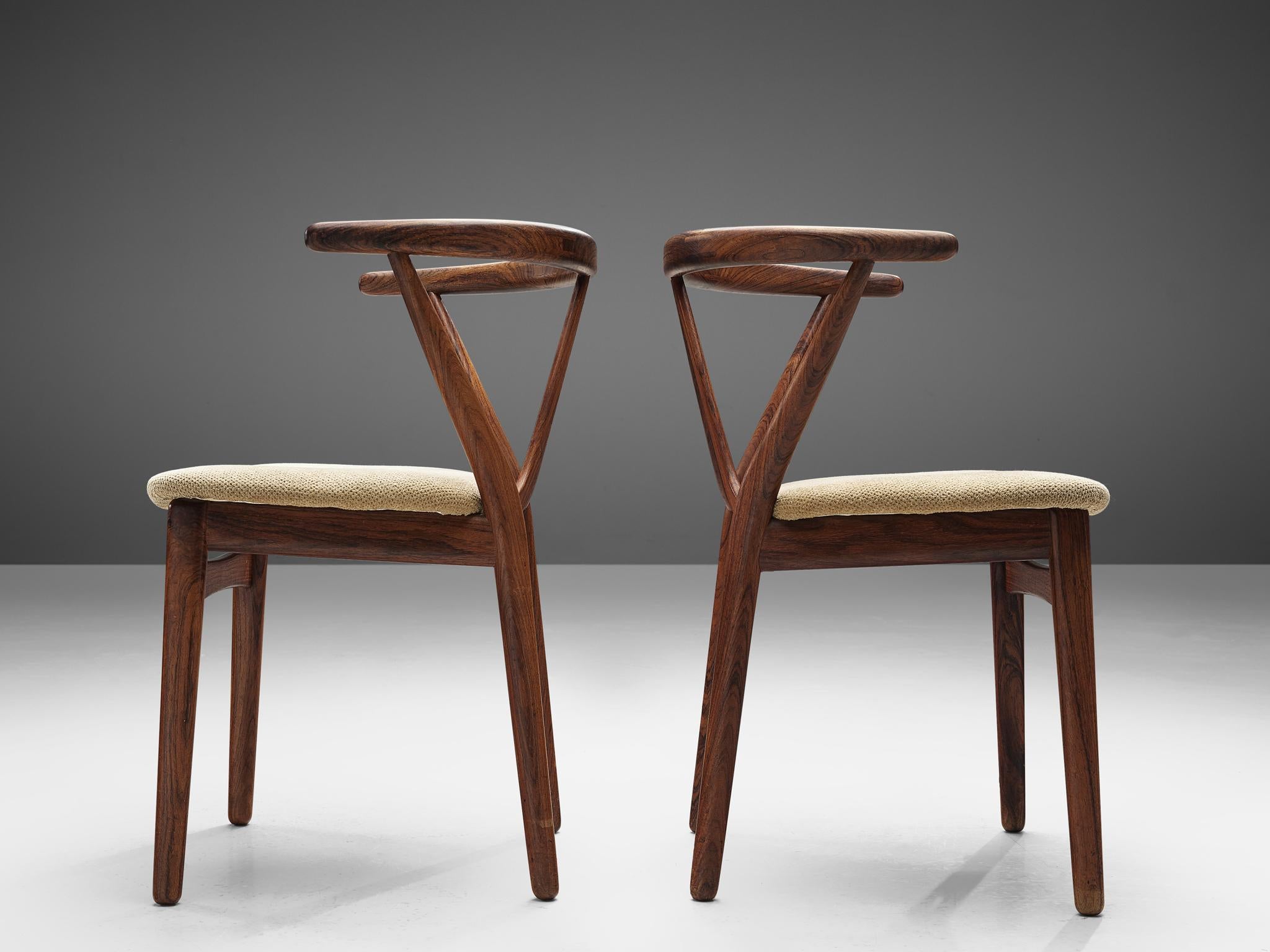 Upholstery Henning Kjaernulf Set of Four Dining Chairs Model '255' in Rosewood