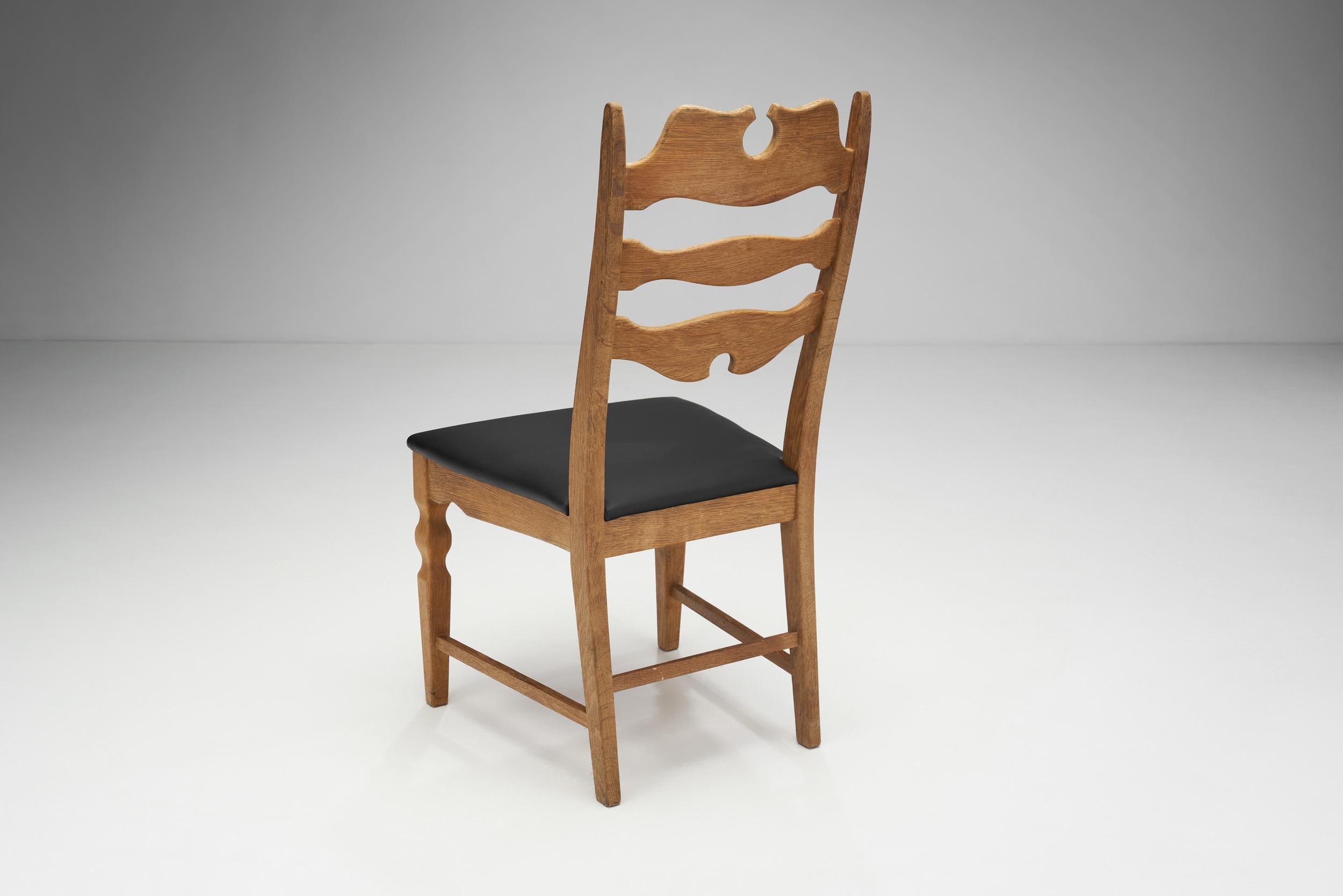 Fabric Henning Kjærnulf Set of Six Oak Dining Chairs for EG Møbler, Denmark 1960s For Sale