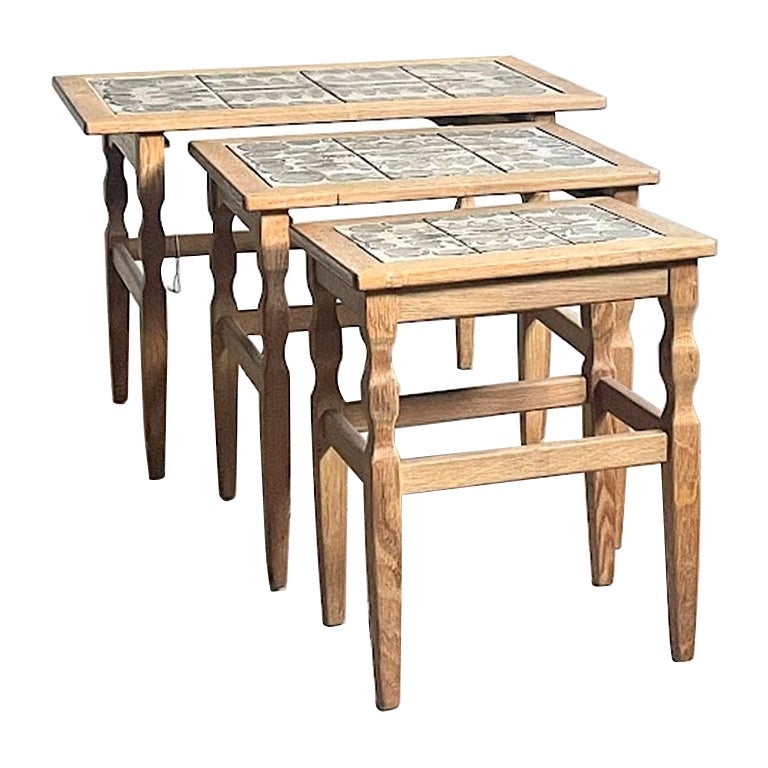 Henning Kjærnulf Set of Three Oak Nesting Tables for EG Kvalitets, Denmark 1960s