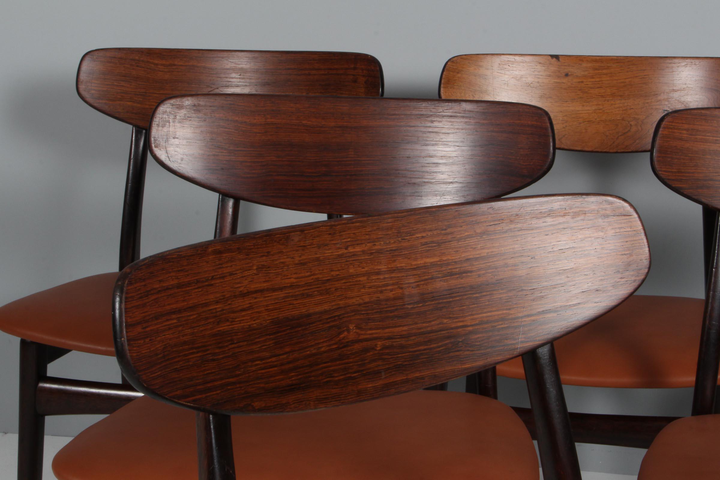 Scandinavian Modern Henning Kjærnulf Six Rosewood Dining Chairs For Sale