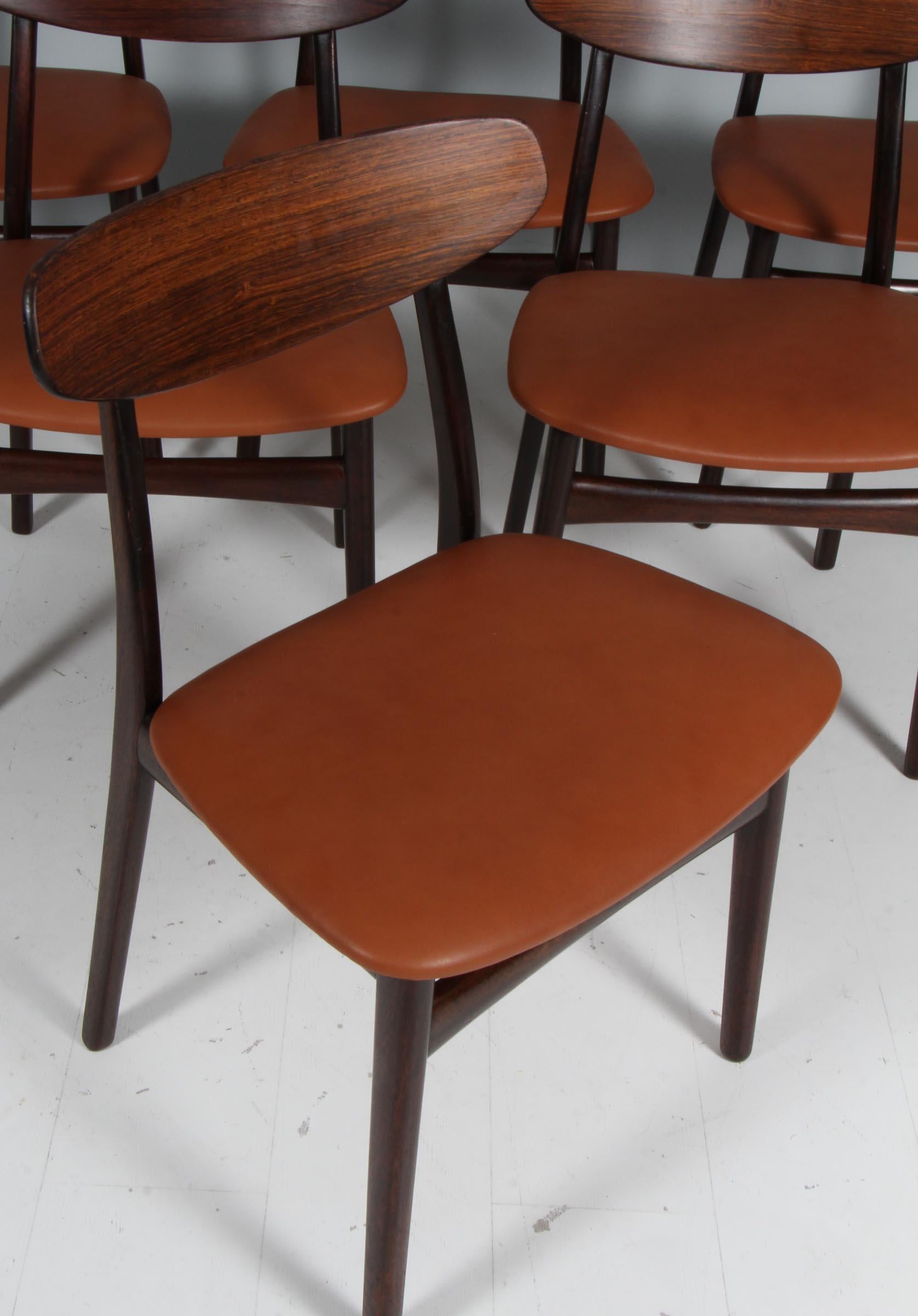 Henning Kjærnulf Six Rosewood Dining Chairs In Good Condition For Sale In Esbjerg, DK