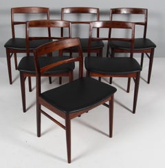 Henning Kjærnulf Six Rosewood Dining Chairs, full grain leather