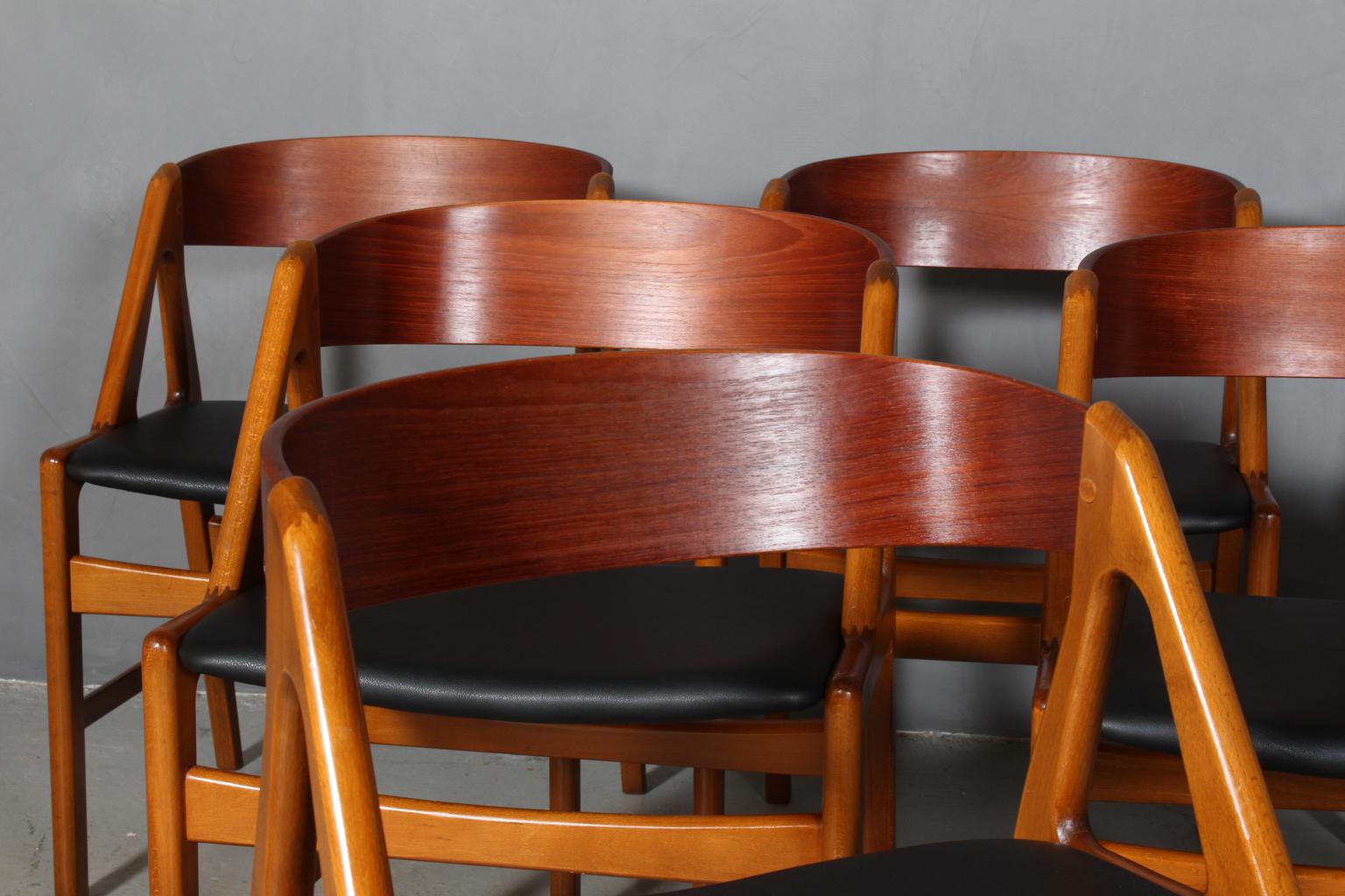 Scandinavian Modern Henning Kjærnulf Six Teak Dining Chairs