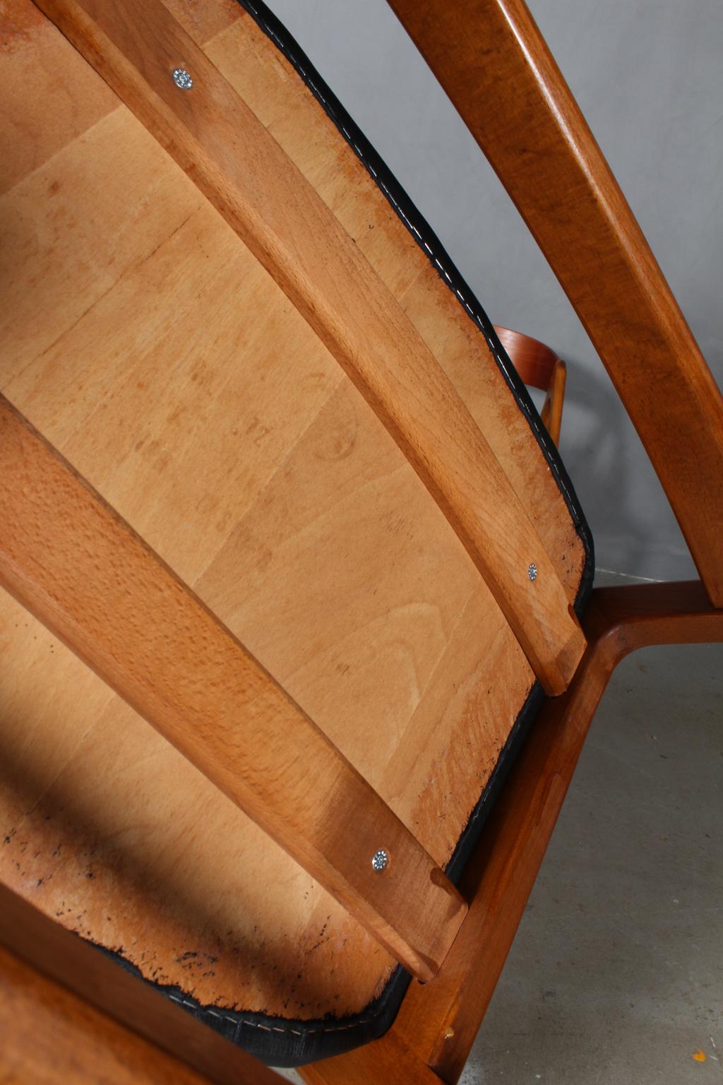 Leather Henning Kjærnulf Six Teak Dining Chairs