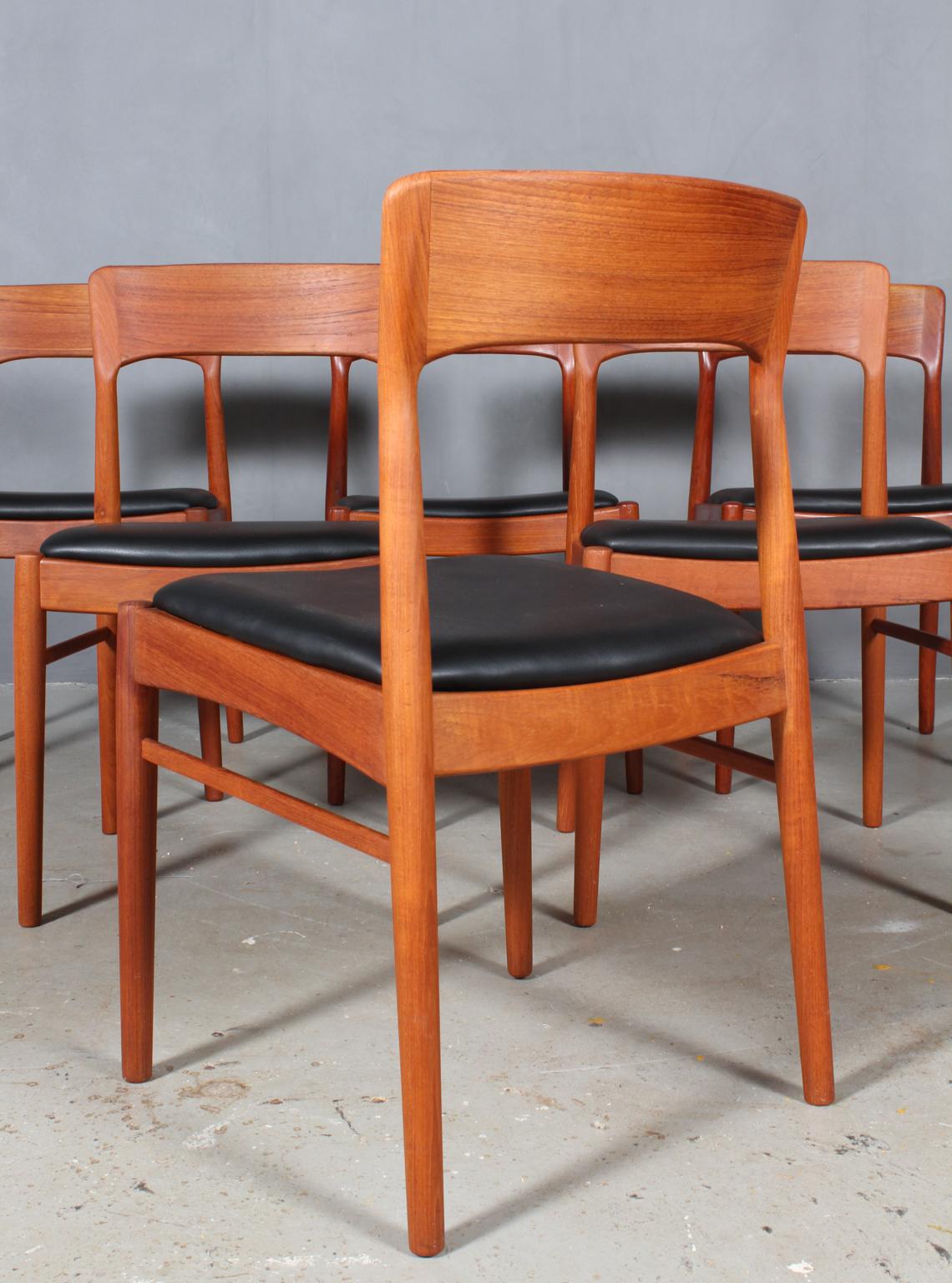 Leather Henning Kjærnulf Six Teak Dining Chairs