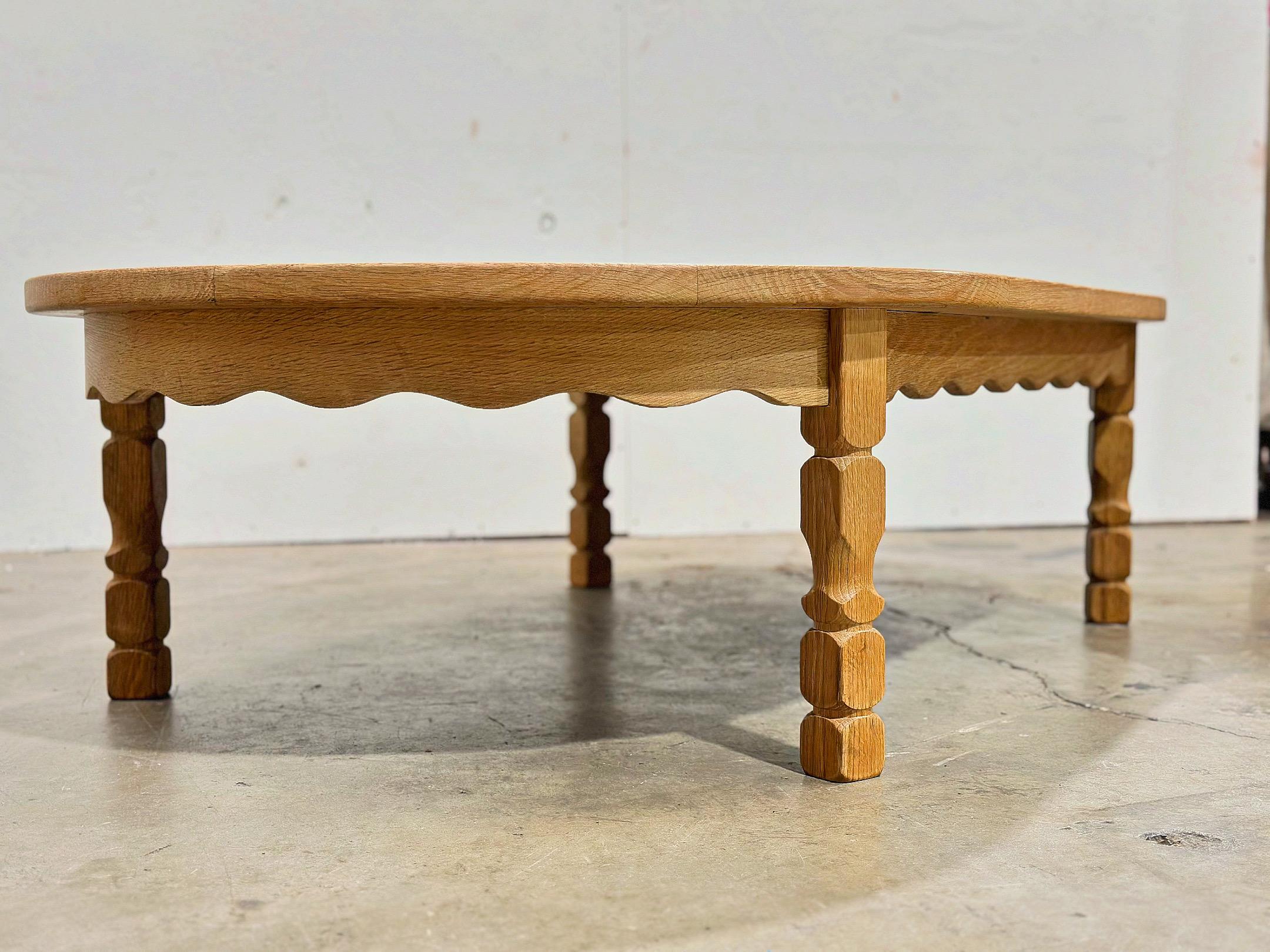 Rare solid white oak cocktail table by Henning Kjaernulf for EG Kvaliteet -  with handmade ceramic tiles by Ox Art, circa 1977. This table is unique on the market.
Tile work is stunning. Scandinavian white oak has a refined rusticness to