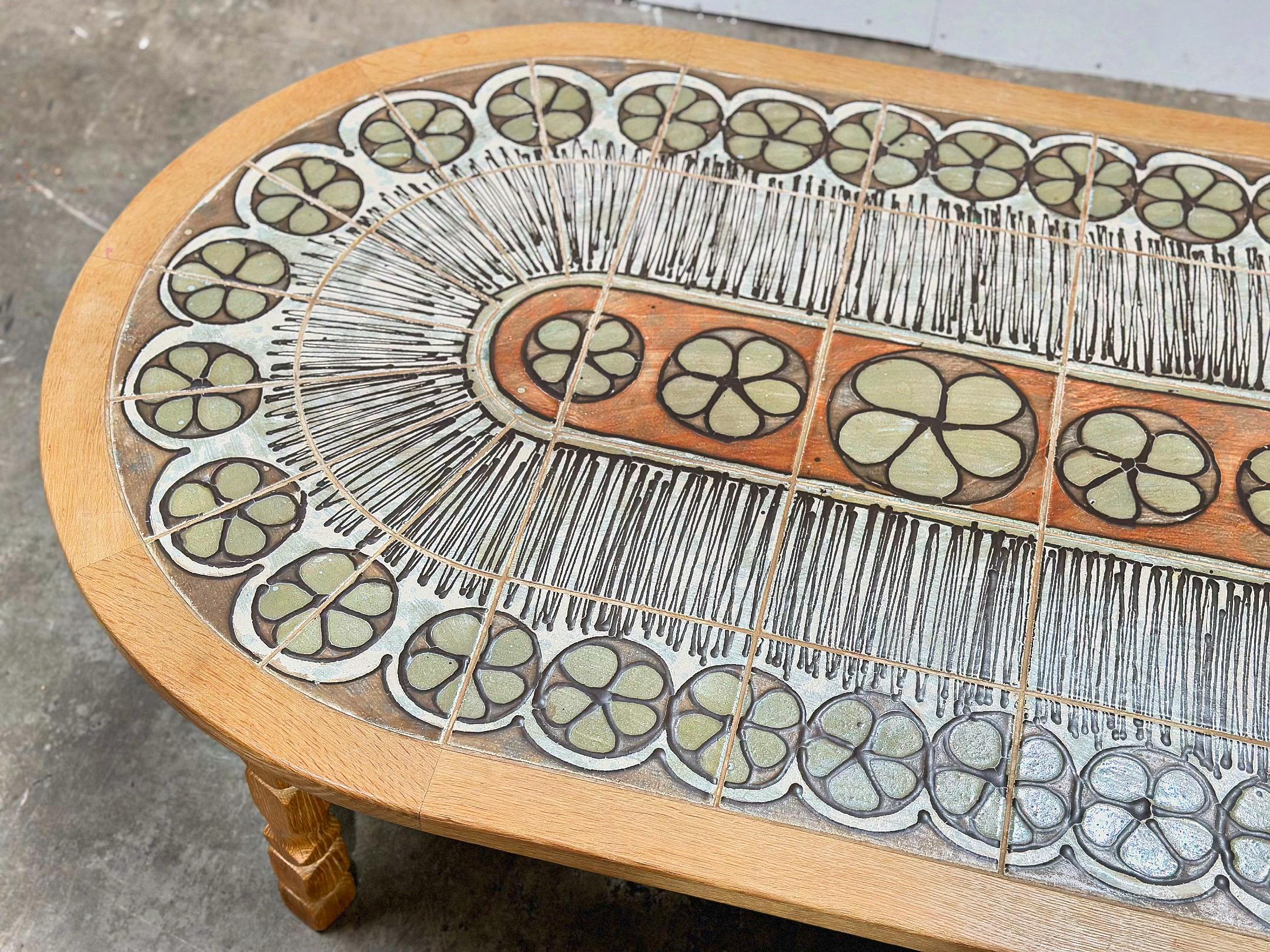 Henning Kjaernulf Solid Oak Coffee Table - Midcentury Danish Modern Ox Art Tile In Good Condition In Decatur, GA