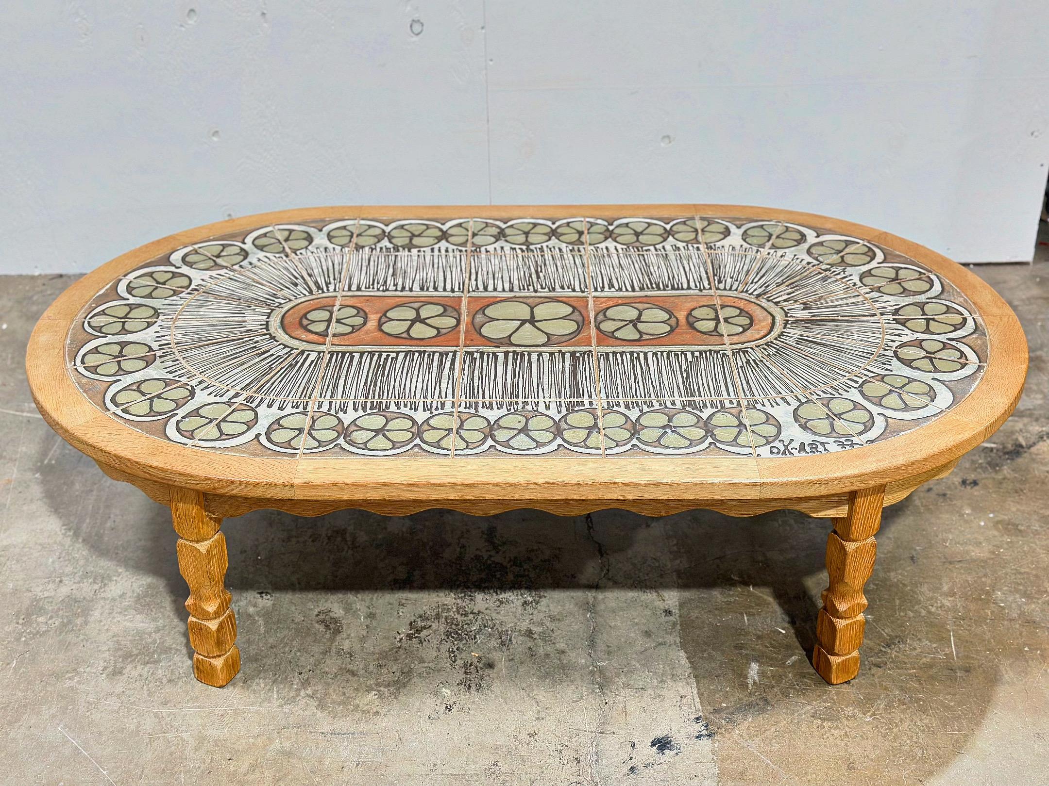 Ceramic Henning Kjaernulf Solid Oak Coffee Table - Midcentury Danish Modern Ox Art Tile