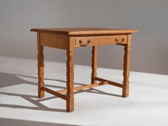 Henning Kjaernulf Solid Oak Side Table, Denmark 1960's