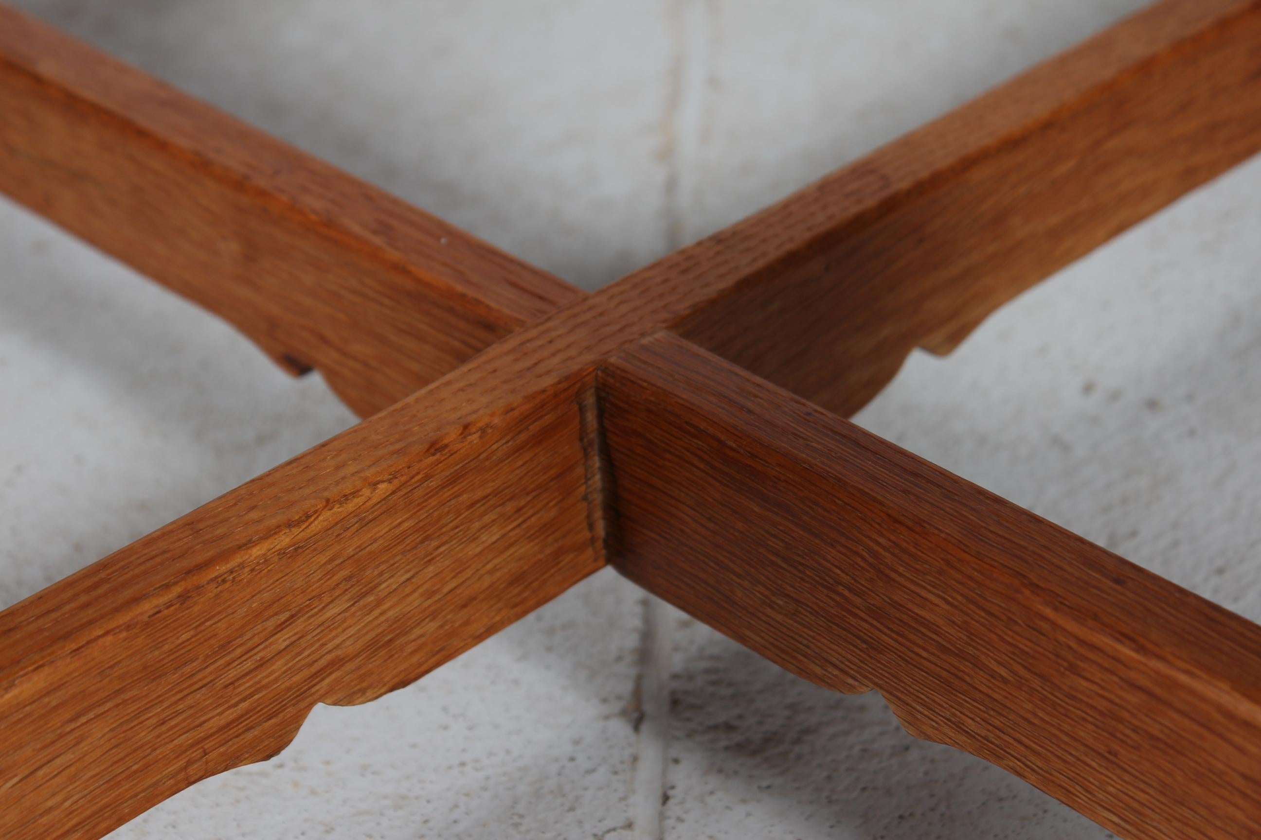 Woodwork Henning  Kjærnulf Style Brutalist Round Coffee Table of Solid Oak 1950s For Sale