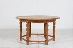 Henning Kjærnulf Style Brutalist Round Coffee Table of Solid Oak 1970s