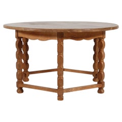 Henning Kjærnulf Style Brutalist Round Coffee Table of Solid Oak 1970s
