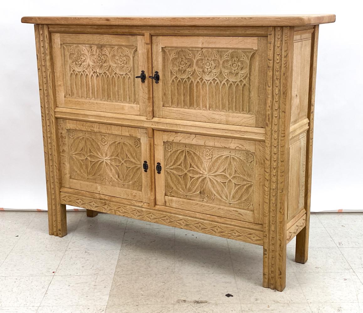 Scandinavian Modern Henning Kjærnulf-Style Carved Oak Sideboard Cabinet For Sale