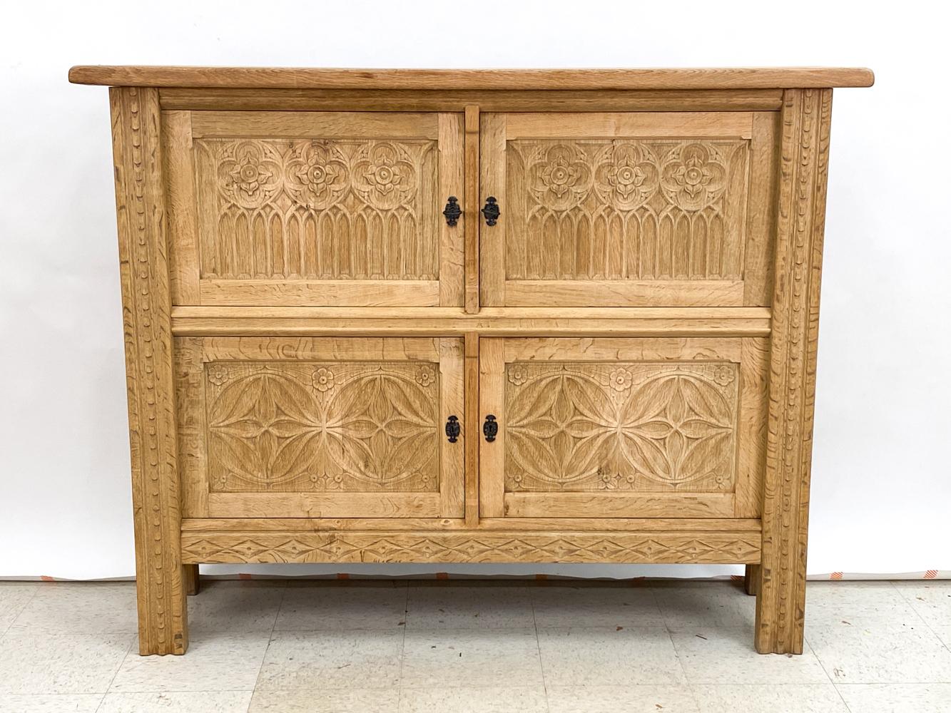 Henning Kjærnulf-Style Carved Oak Sideboard Cabinet In Good Condition For Sale In Norwalk, CT