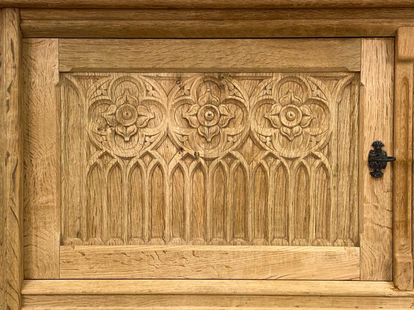 Mid-20th Century Henning Kjærnulf-Style Carved Oak Sideboard Cabinet For Sale