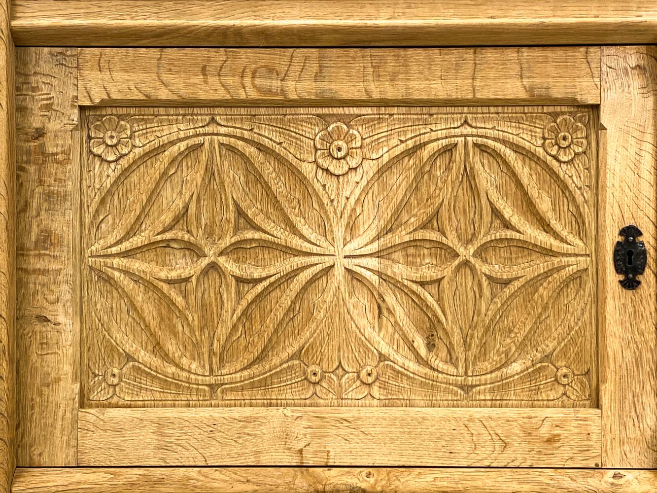 Henning Kjærnulf-Style Carved Oak Sideboard Cabinet For Sale 1